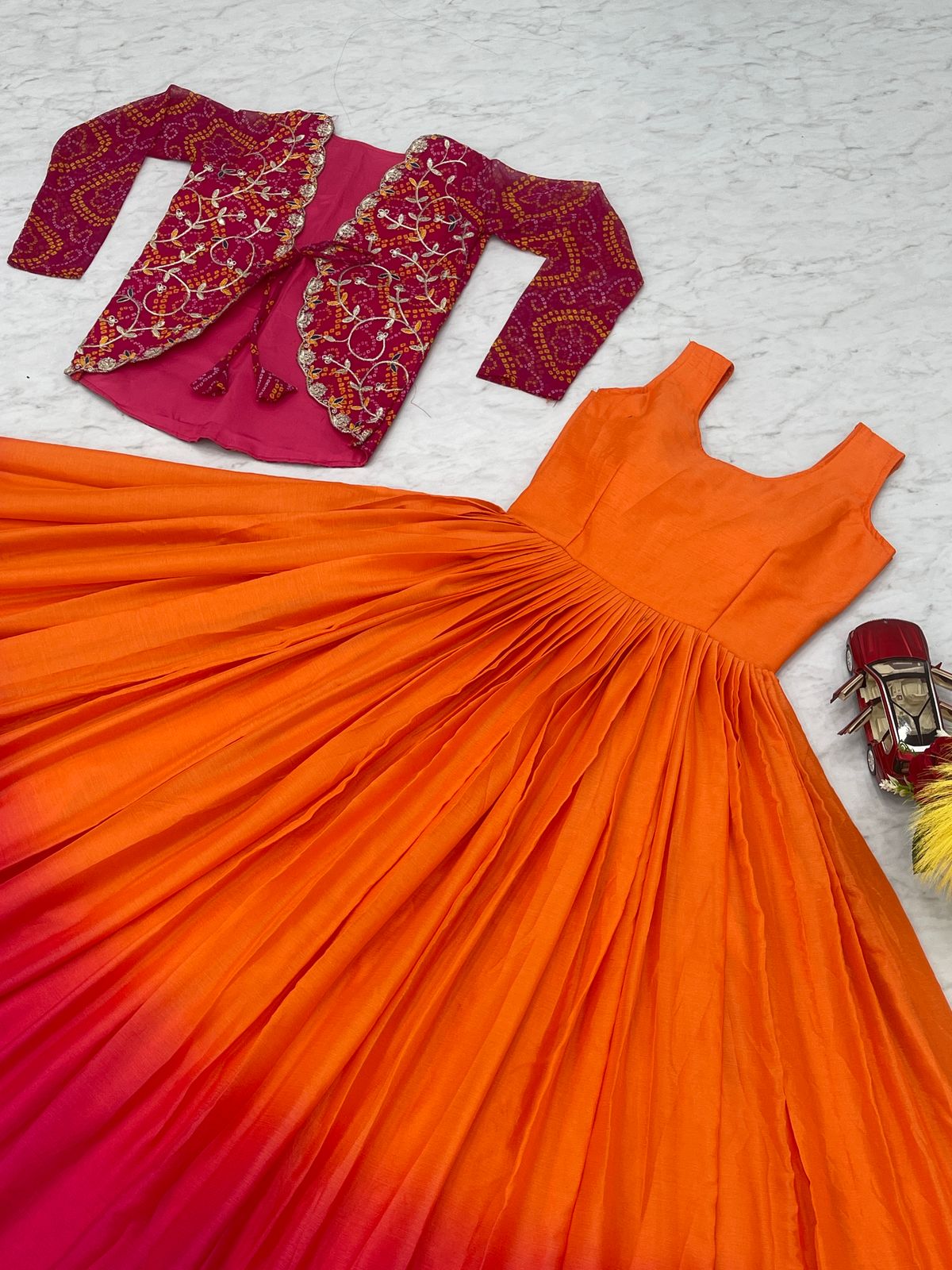 Pretty Party Wear Pure Chinon Gown With Fancy Jacket (MAS_Ram_042_Pink)