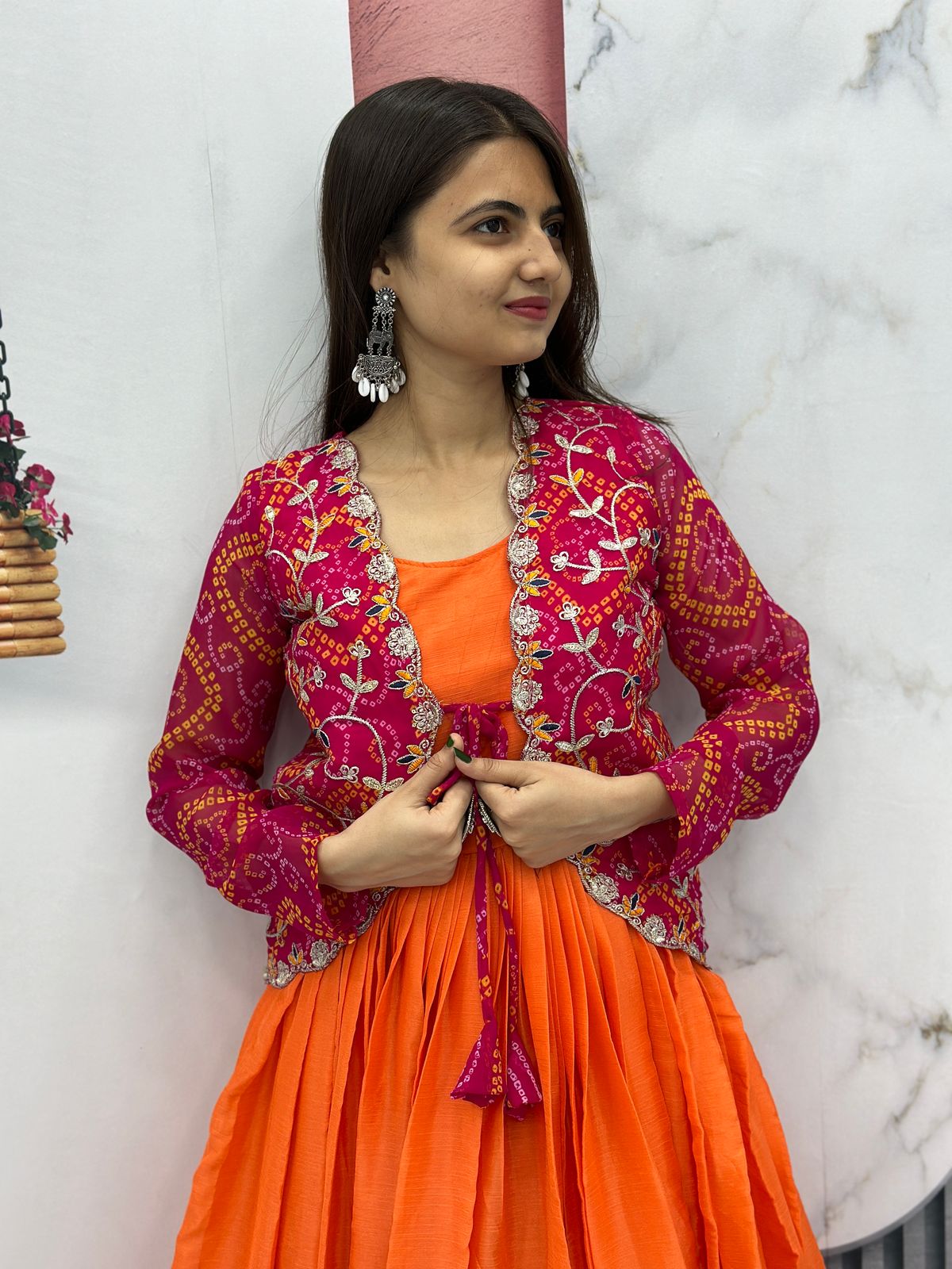 Pretty Party Wear Pure Chinon Gown With Fancy Jacket (MAS_Ram_042_Pink)