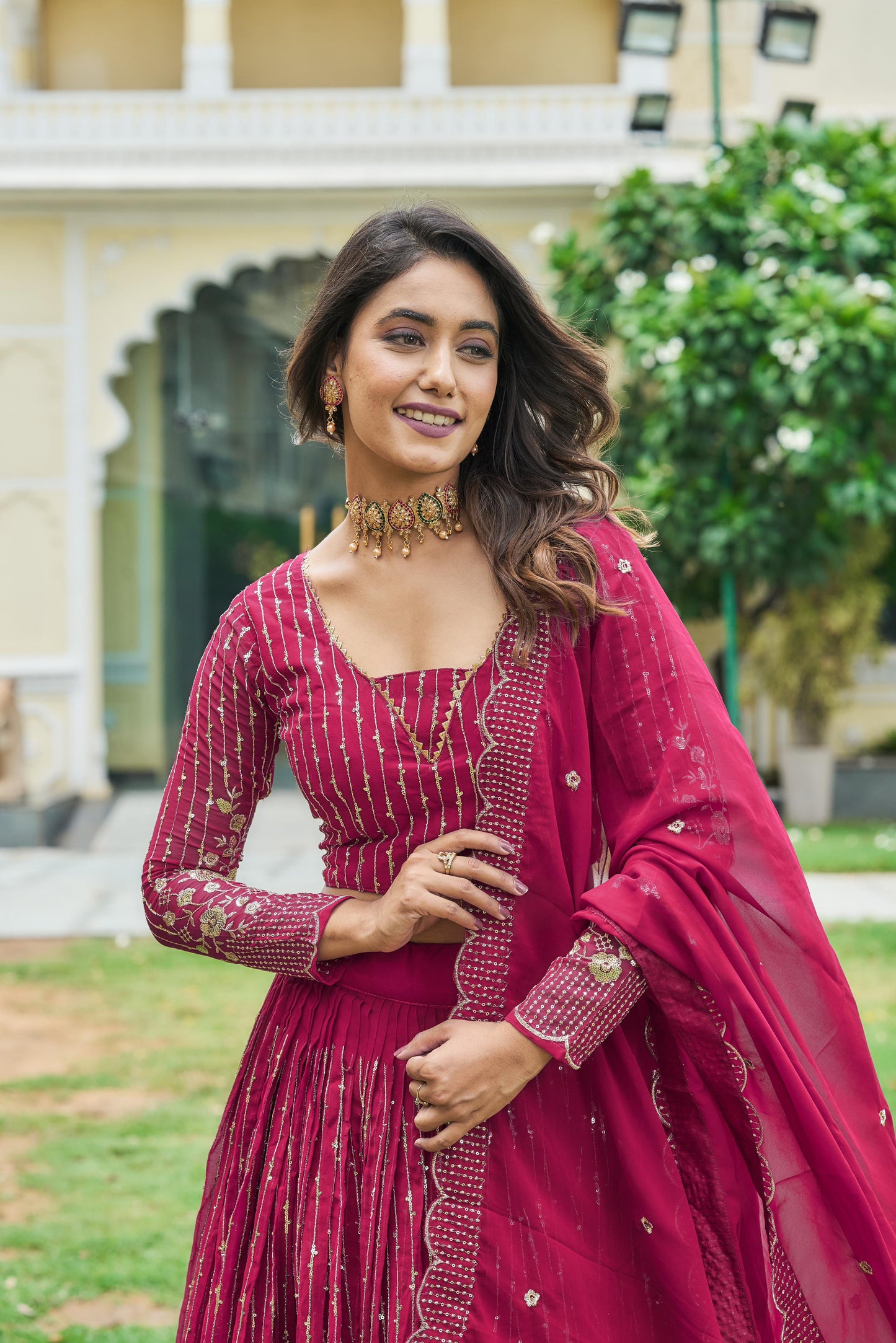 Party Wear Pink Designer Lehenga Choli With Embroidery Sequence Work ( MAS_Ram_051_Pink )