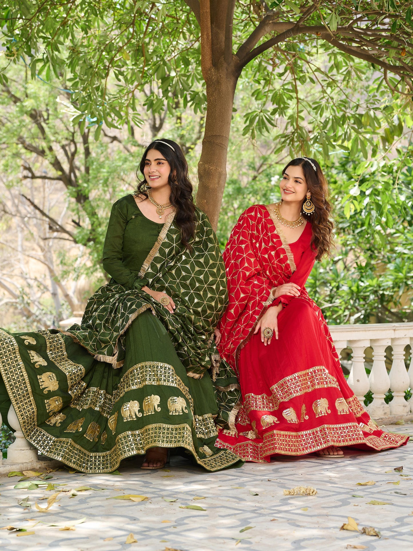Decent Mehendi Festive Gown & Dupatta Set With Heavy Sequence Embroidery Work ( MAS_Ram_100_Mehendi )