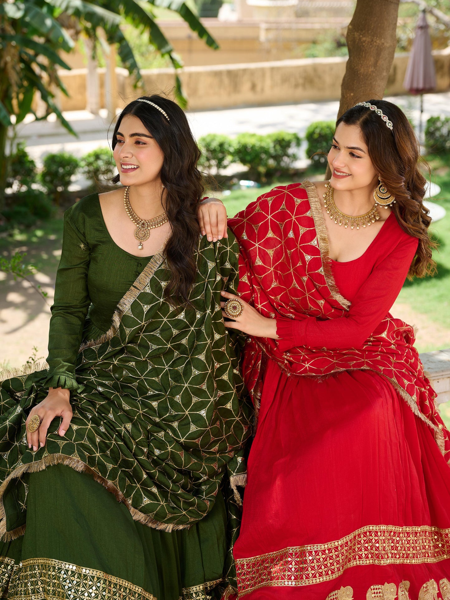 Decent Mehendi Festive Gown & Dupatta Set With Heavy Sequence Embroidery Work ( MAS_Ram_100_Mehendi )