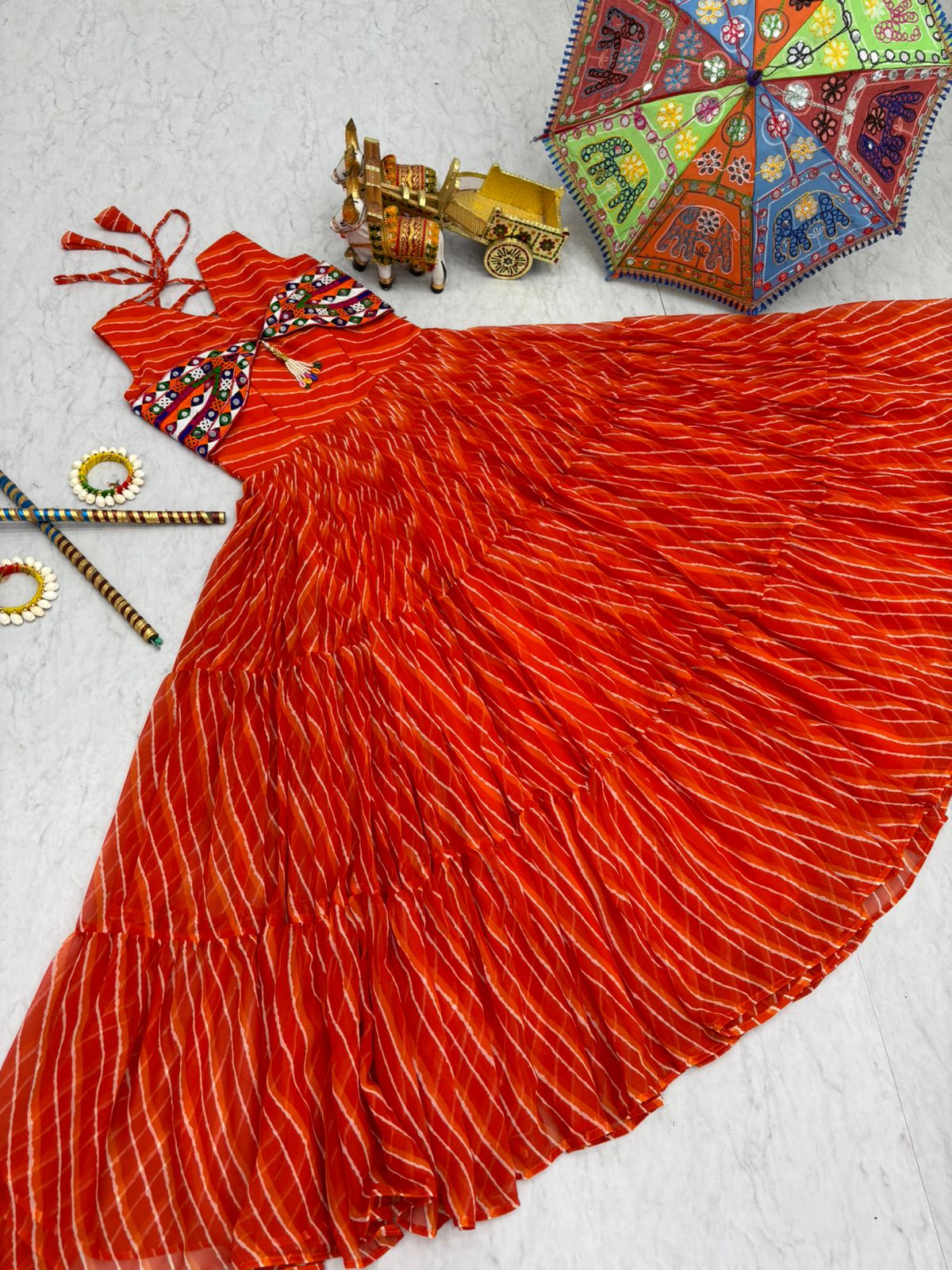 Glamourous Navratri Special Gamthi Work Gown ( MAS_RAM_112_Orange )