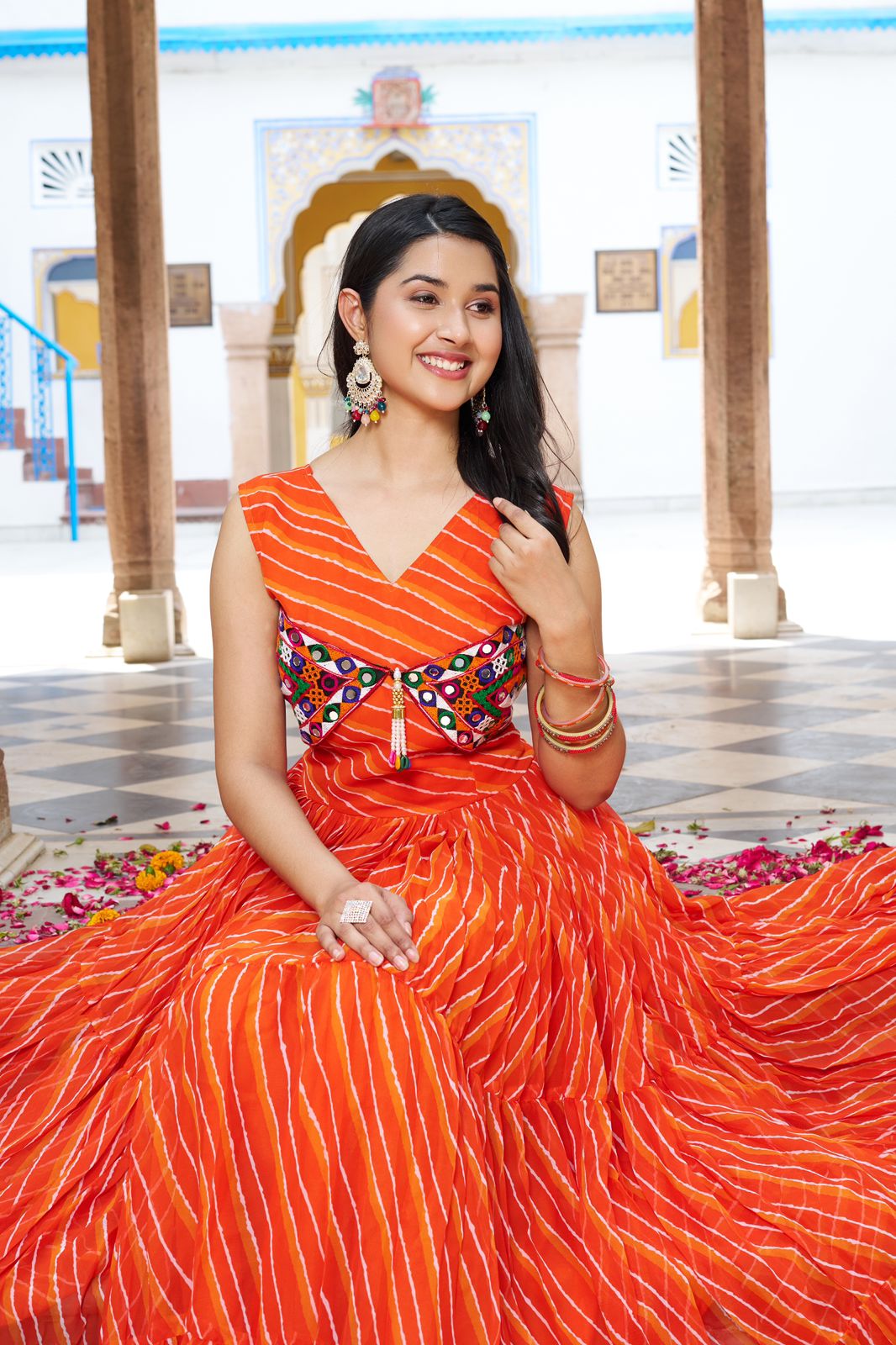 Glamourous Navratri Special Gamthi Work Gown ( MAS_RAM_112_Orange )