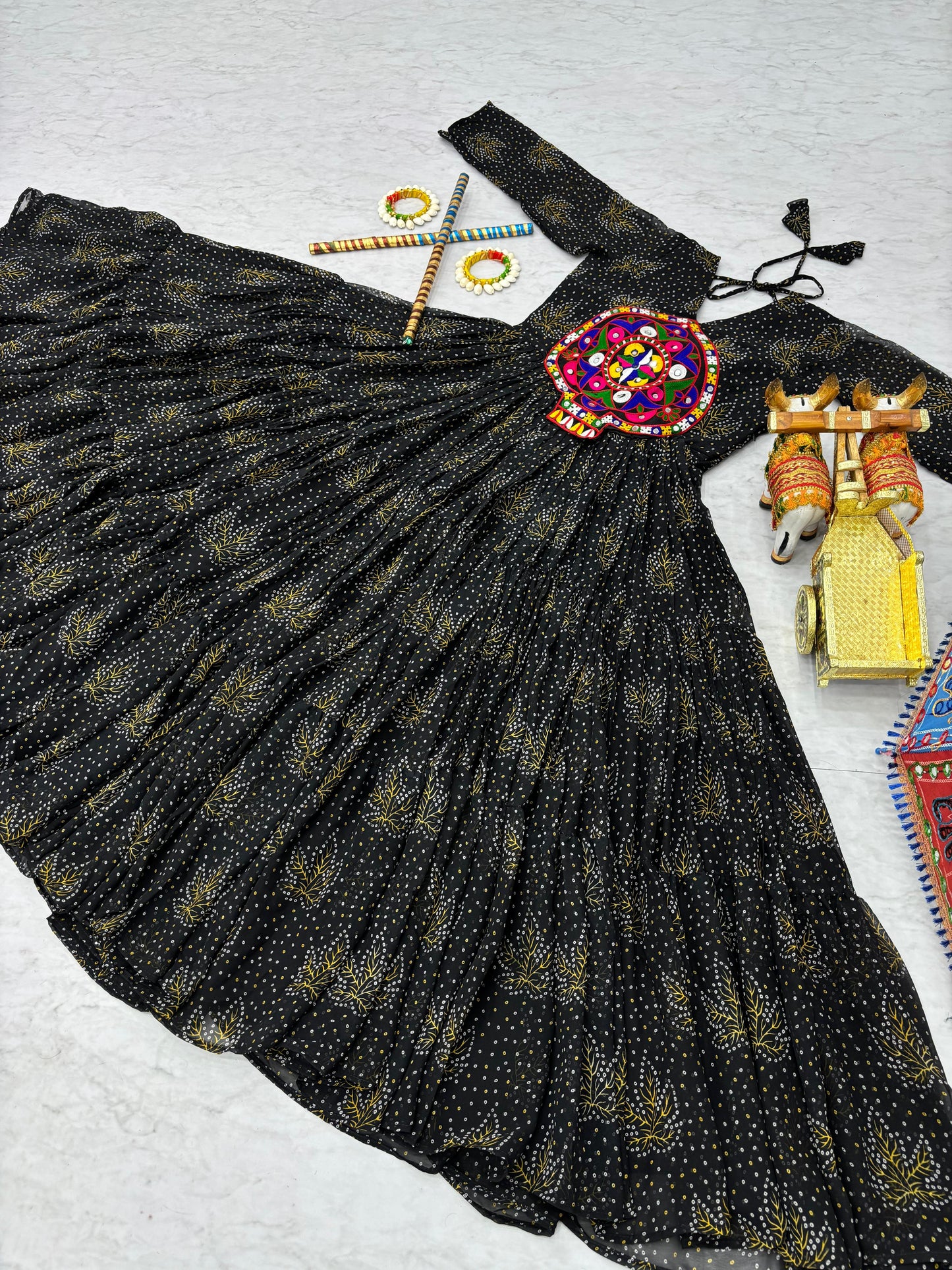 Elegant Black Gamthi Work Navratri Special Gown ( MAS_RAM_121_Black )