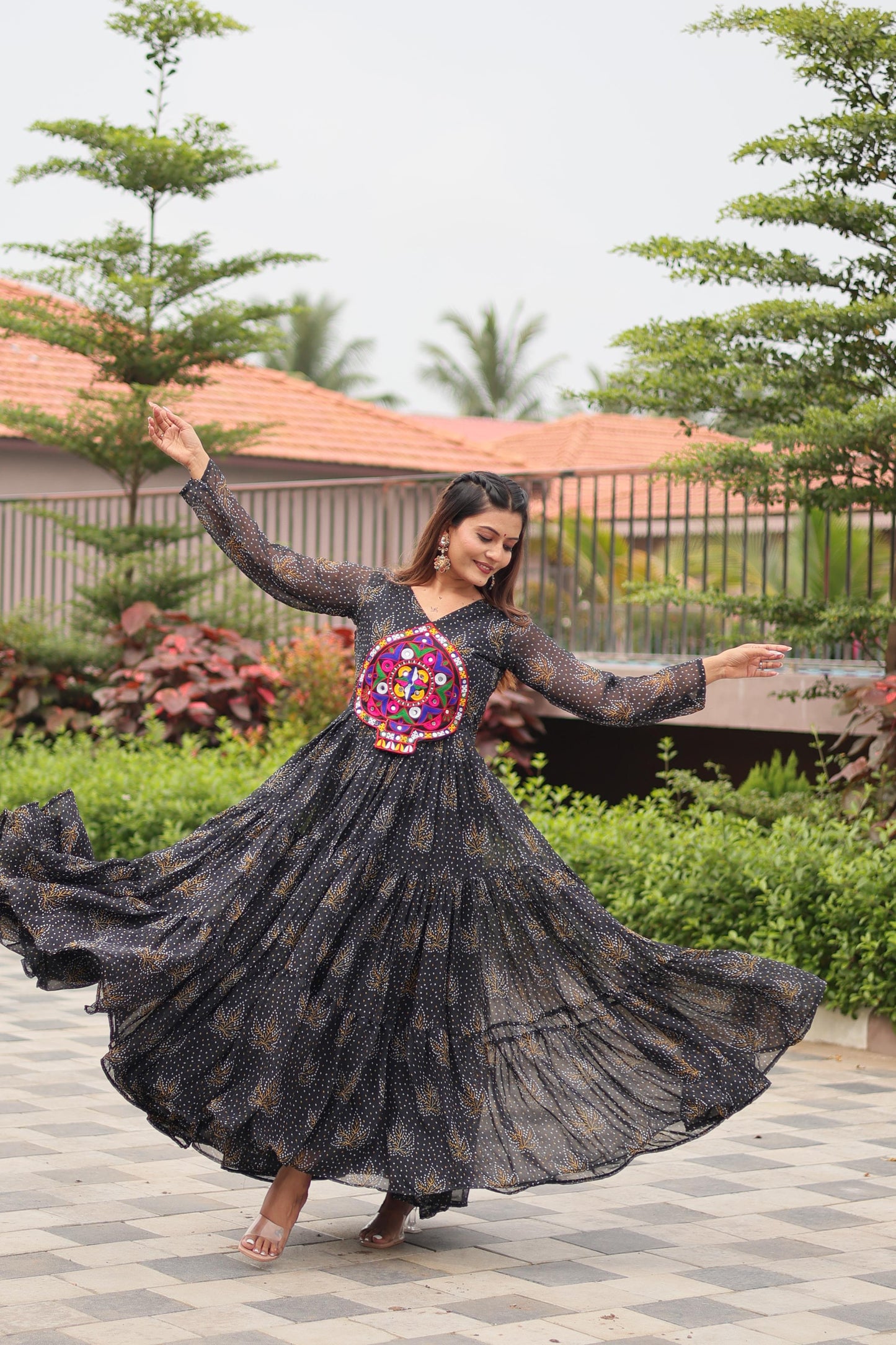 Elegant Black Gamthi Work Navratri Special Gown ( MAS_RAM_121_Black )
