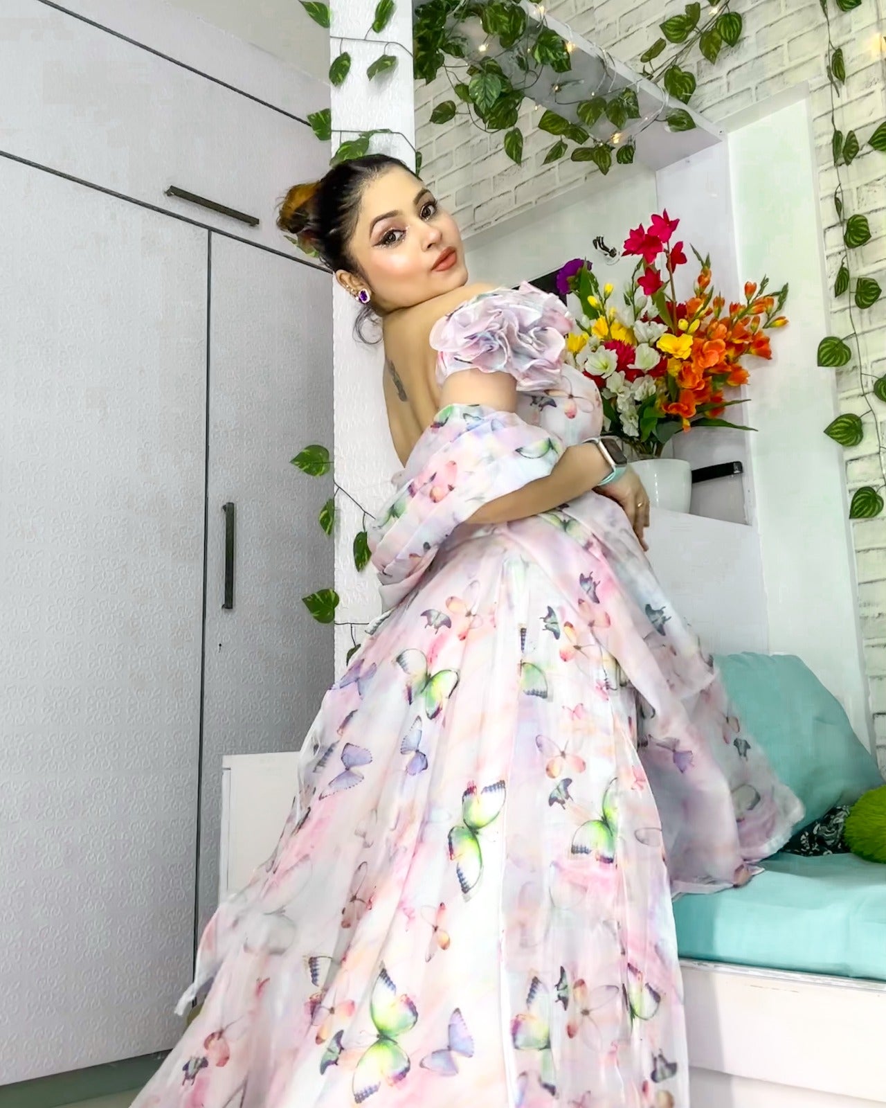 Stylish Pure Jimmy Organza Silk Lehenga Crop Top With Digital Print (MAS_SCnx_1033)