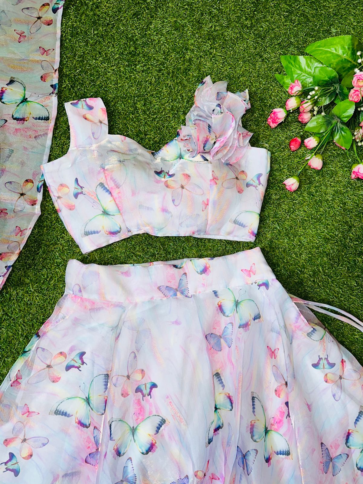 Stylish Pure Jimmy Organza Silk Lehenga Crop Top With Digital Print (MAS_SCnx_1033)