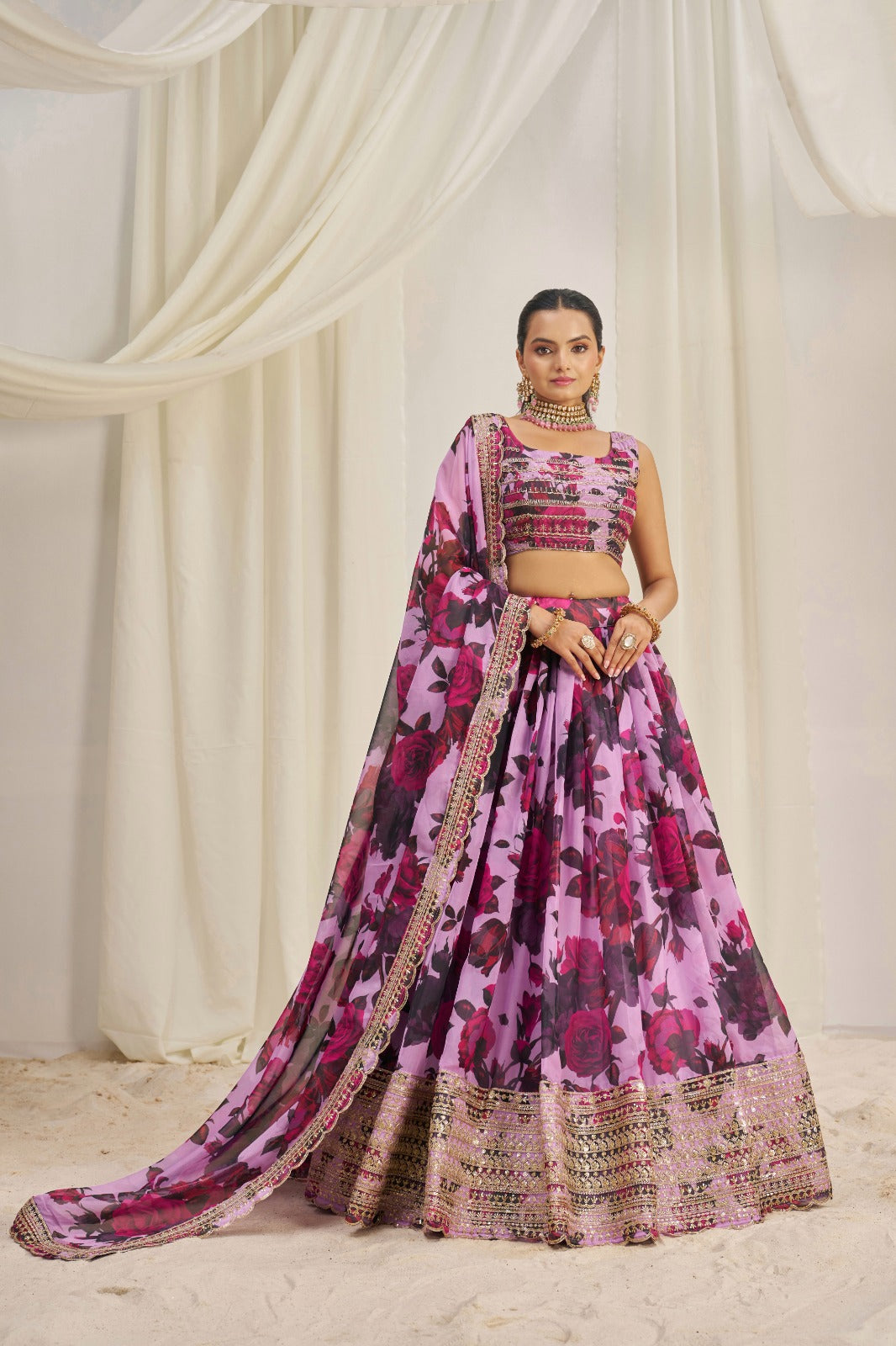 Glorious Floral Printed Embroidery Thread & Sequence Work Lehenga Choli ( MAS_TF_327 )