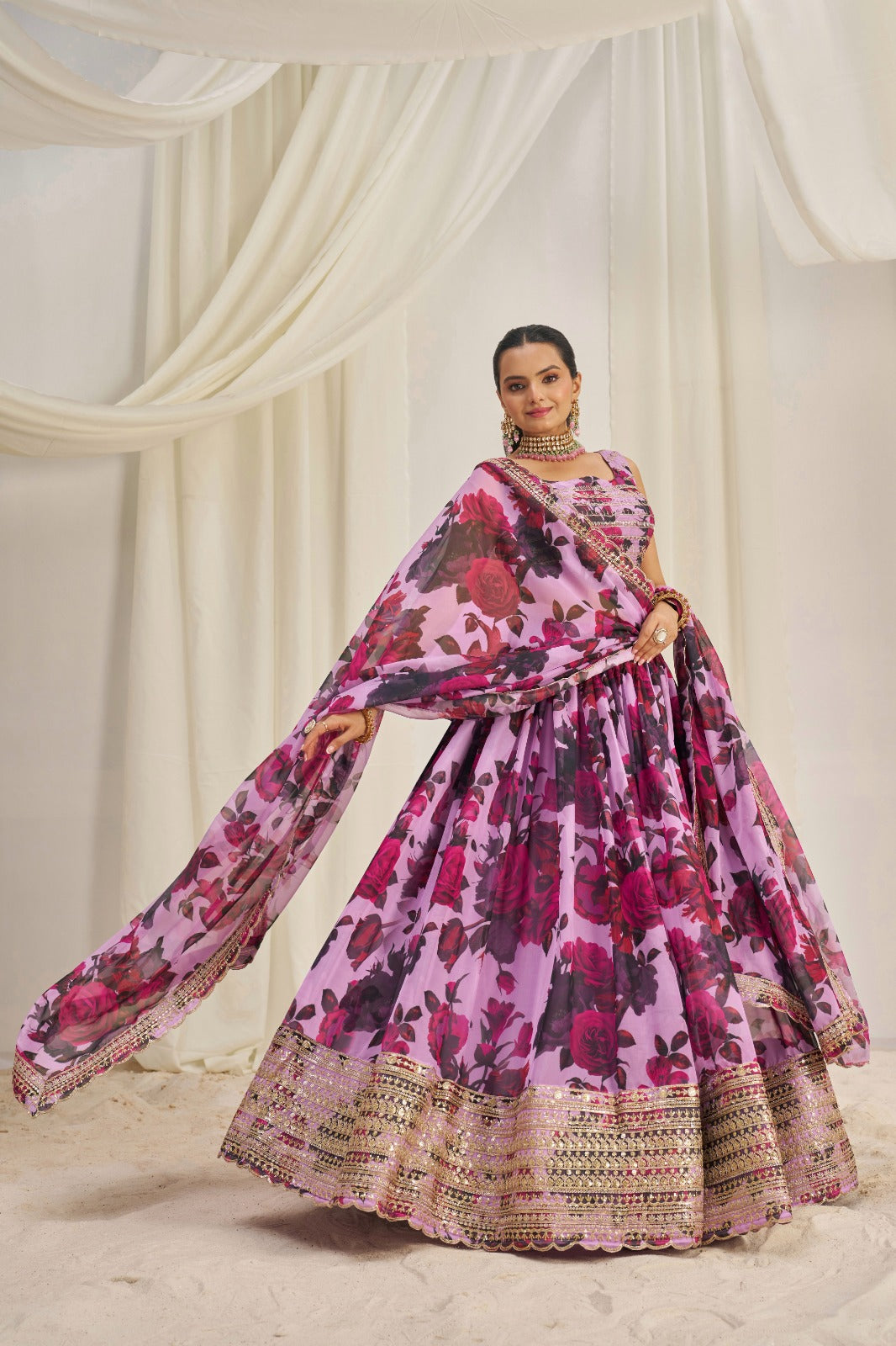 Glorious Floral Printed Embroidery Thread & Sequence Work Lehenga Choli ( MAS_TF_327 )