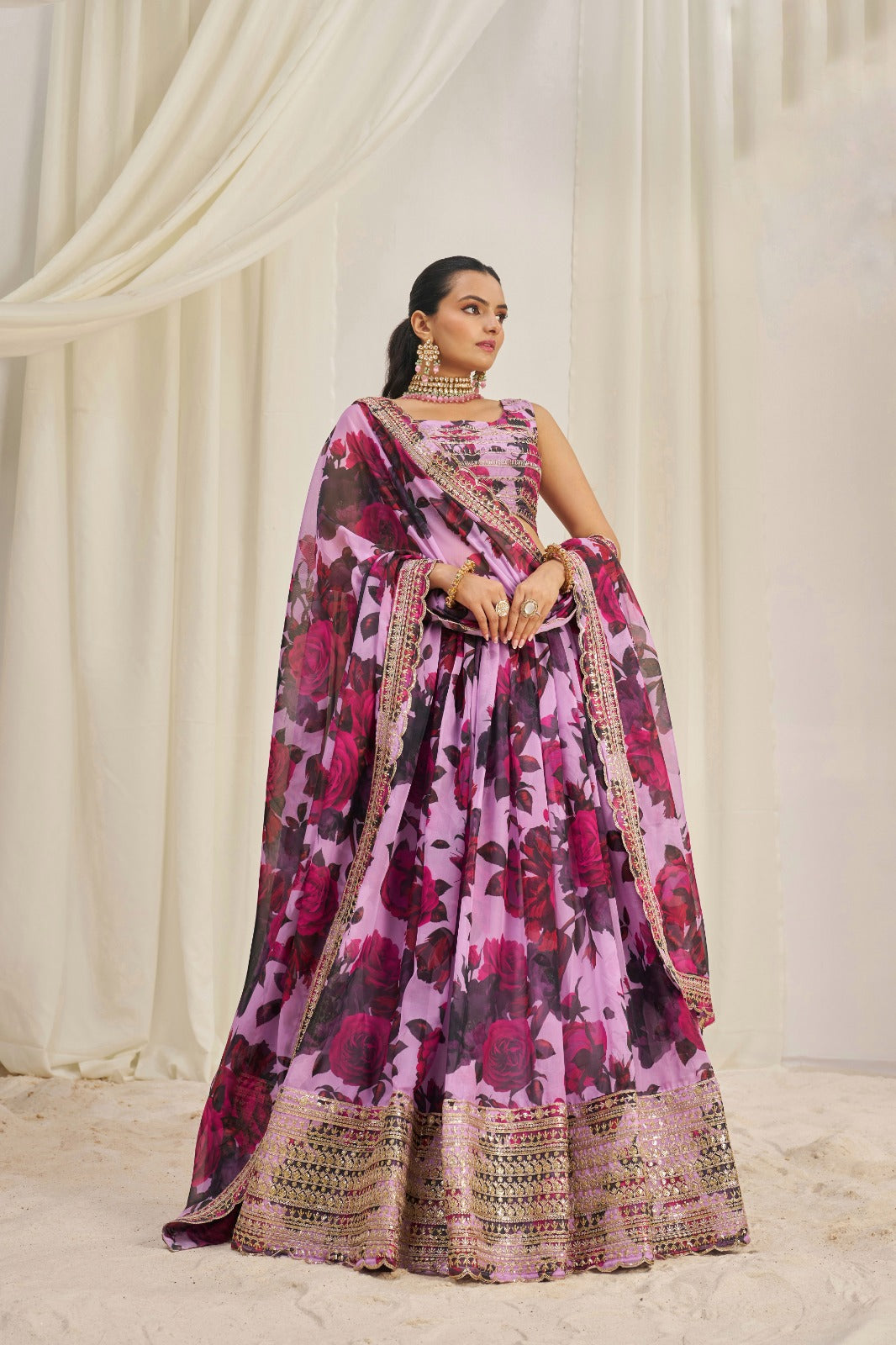 Glorious Floral Printed Embroidery Thread & Sequence Work Lehenga Choli ( MAS_TF_327 )