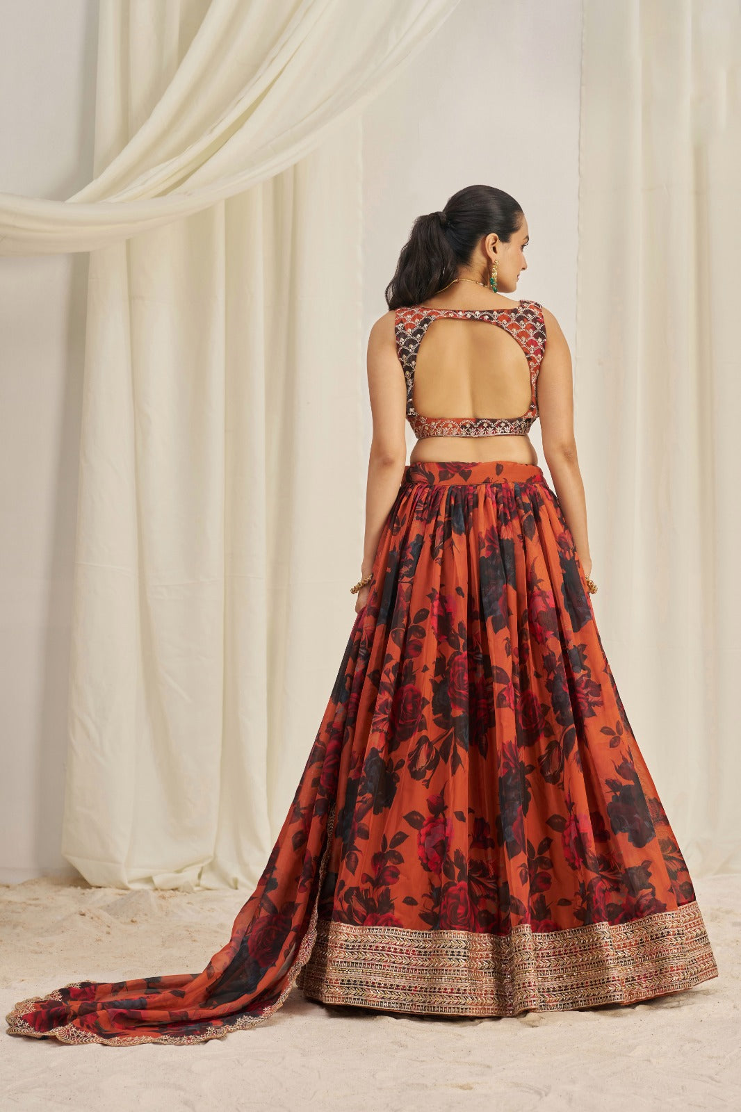 Admiring Floral Printed Embroidery Thread & Sequence Work Orange Lehenga Choli ( MAS_TF_329 )