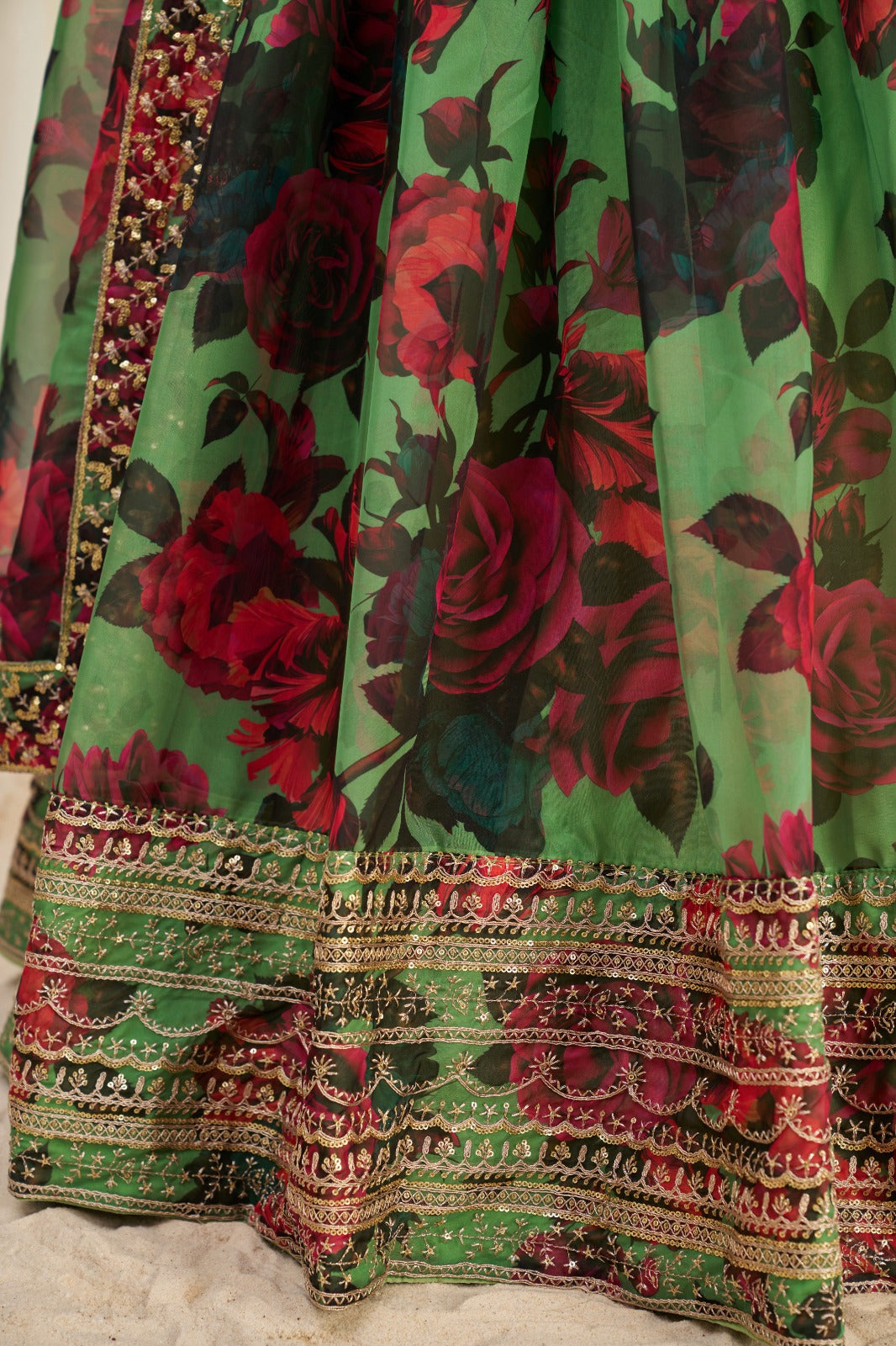 Eye Catching Floral Printed Embroidery Thread & Sequence Work Green Lehenga Choli ( MAS_TF_330 )