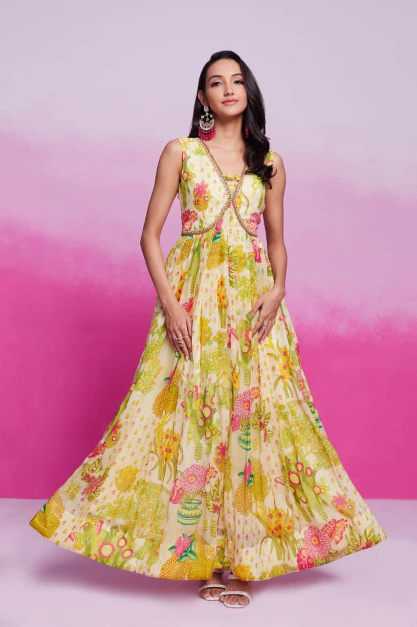 Stylish Ready To Wear Floral Printed With Handwork Gown ( MAS_TF_352 )