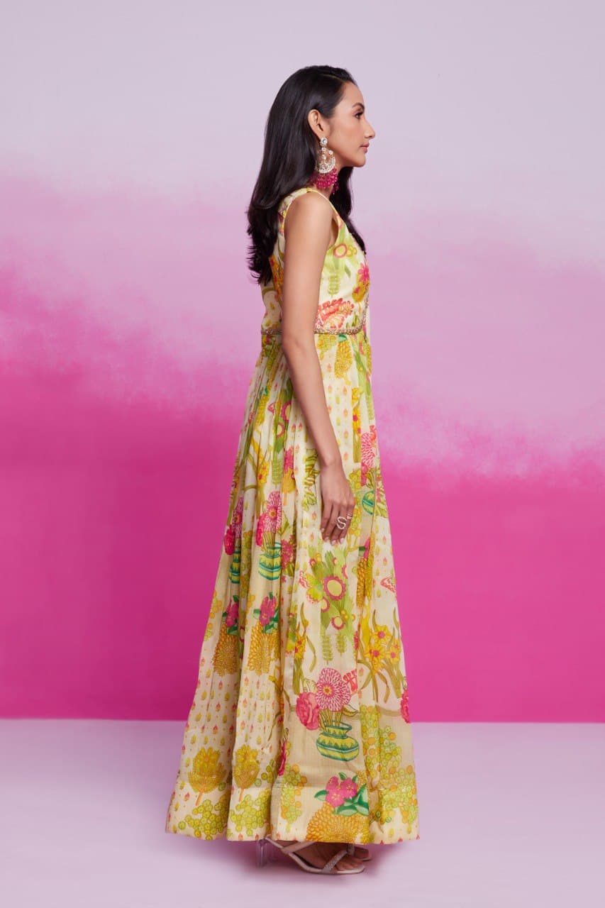 Stylish Ready To Wear Floral Printed With Handwork Gown ( MAS_TF_352 )