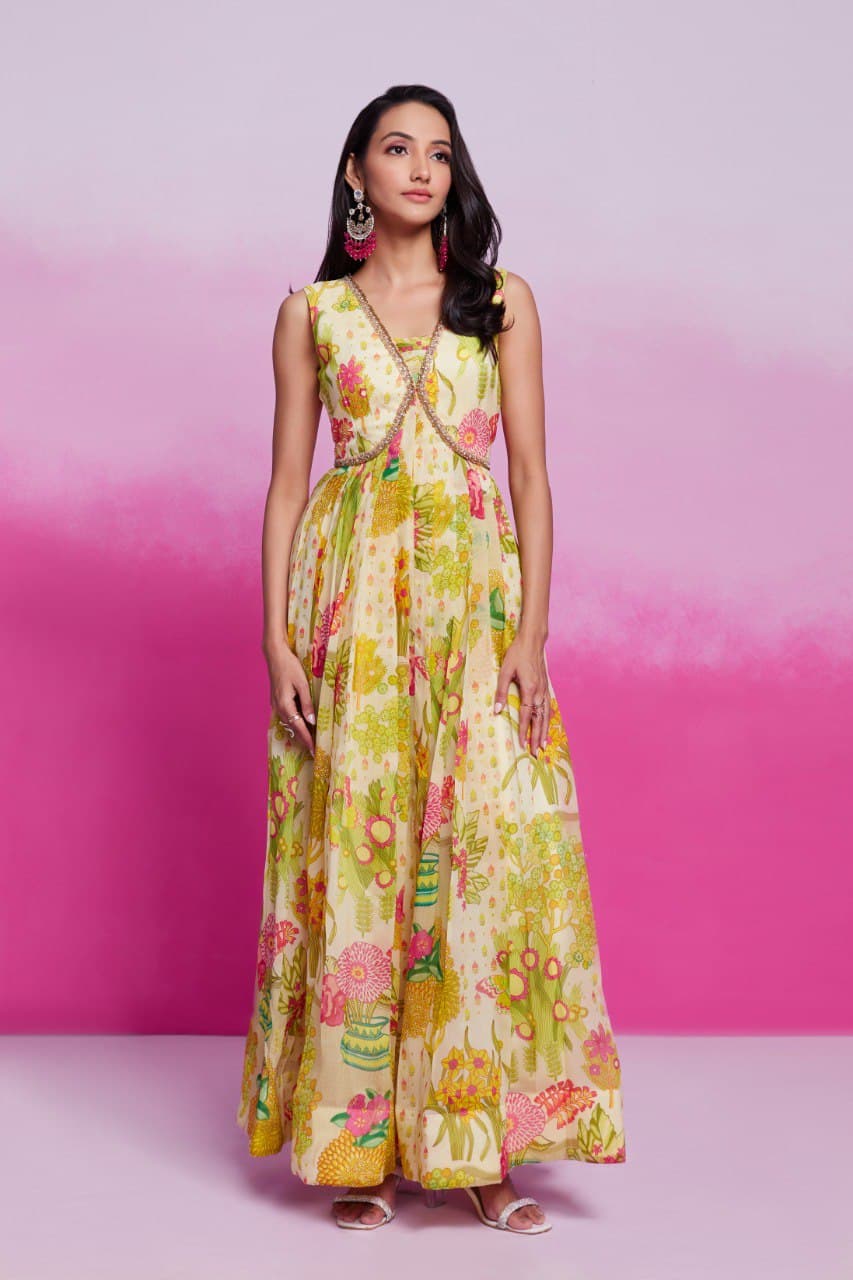 Stylish Ready To Wear Floral Printed With Handwork Gown ( MAS_TF_352 )