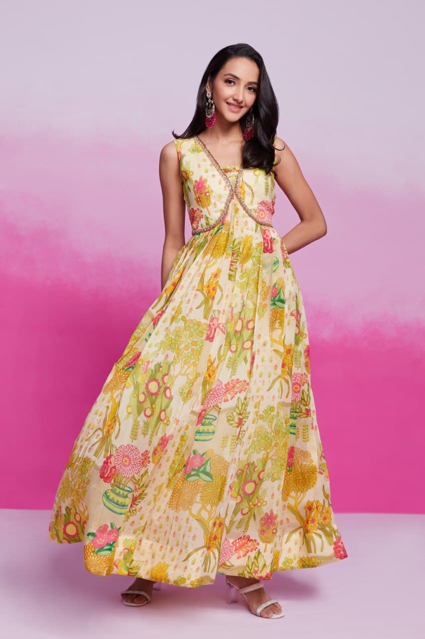 Stylish Ready To Wear Floral Printed With Handwork Gown ( MAS_TF_352 )
