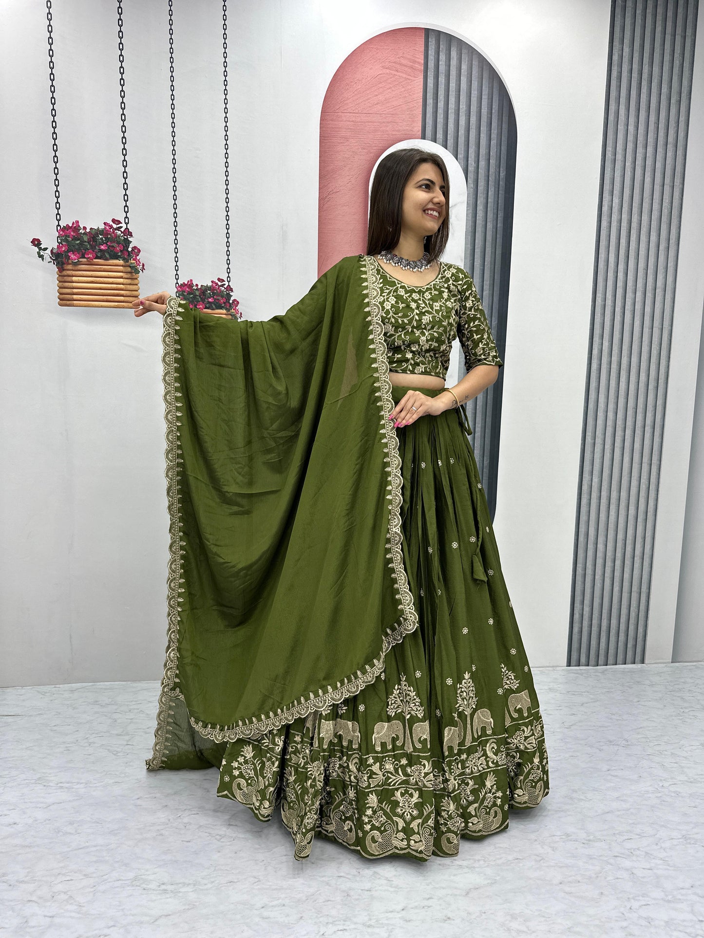 Decent Embroidery Thread Work Mahendi Lehenga Choli ( MAS_TP_075 )