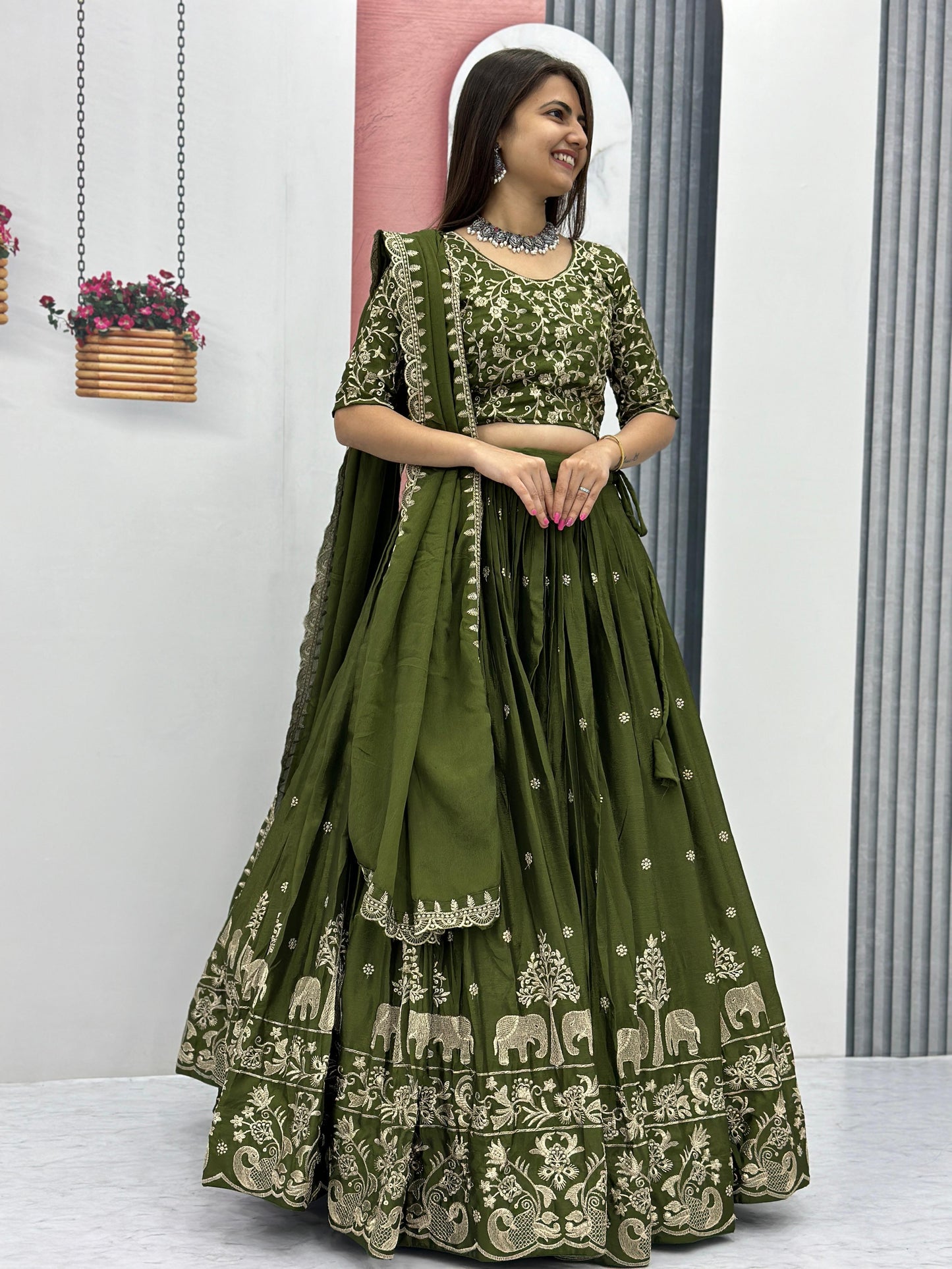 Decent Embroidery Thread Work Mahendi Lehenga Choli ( MAS_TP_075 )