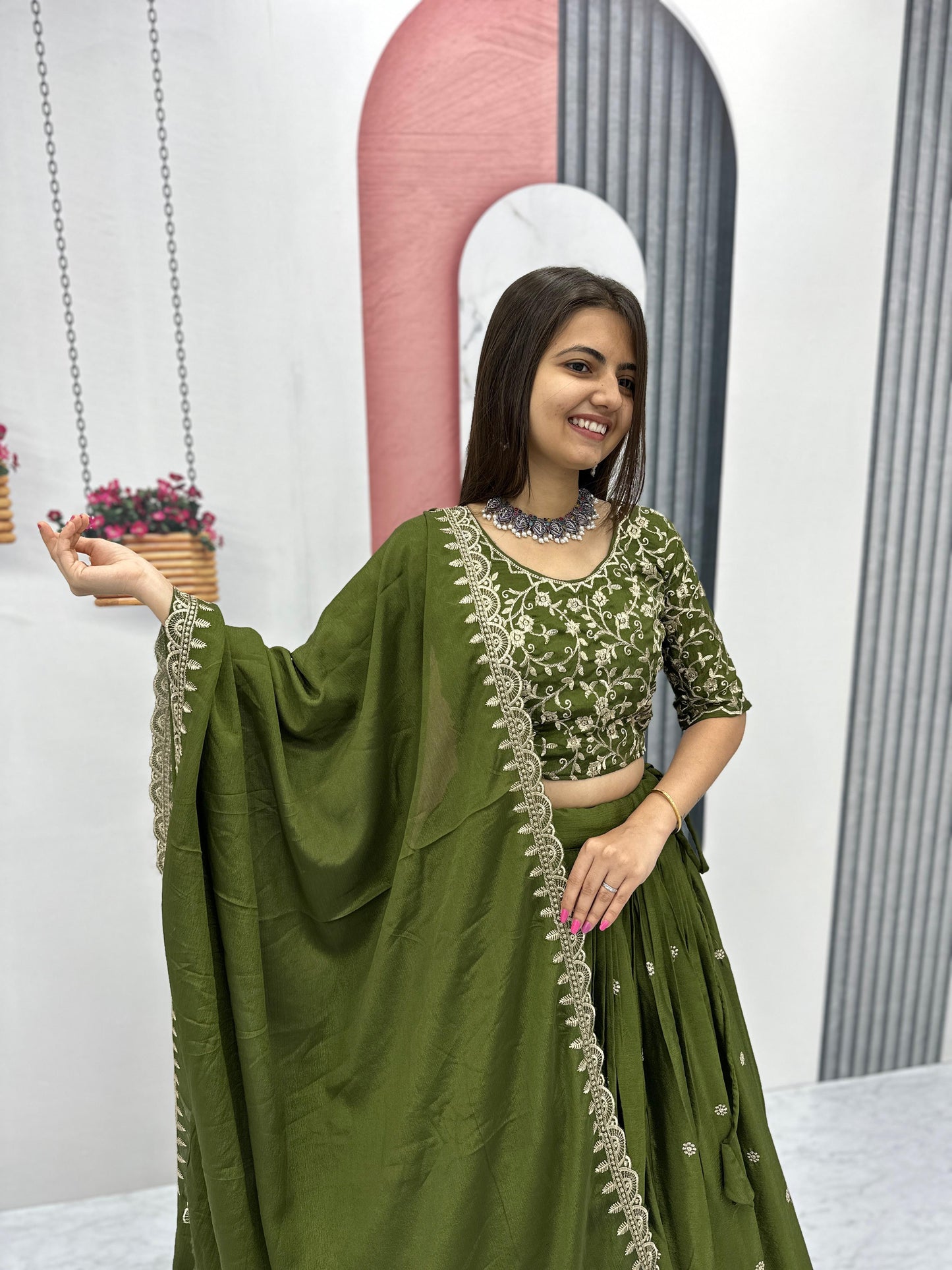 Decent Embroidery Thread Work Mahendi Lehenga Choli ( MAS_TP_075 )