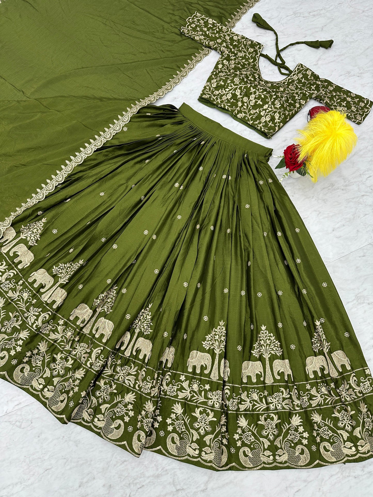 Decent Embroidery Thread Work Mahendi Lehenga Choli ( MAS_TP_075 )