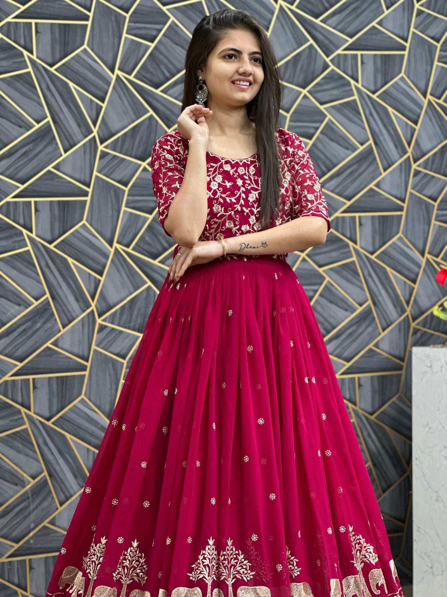 Pretty Embroidery Thread Work Pink Party Wear Gown and Dupatta set ( MAS_TP_108_Pink )