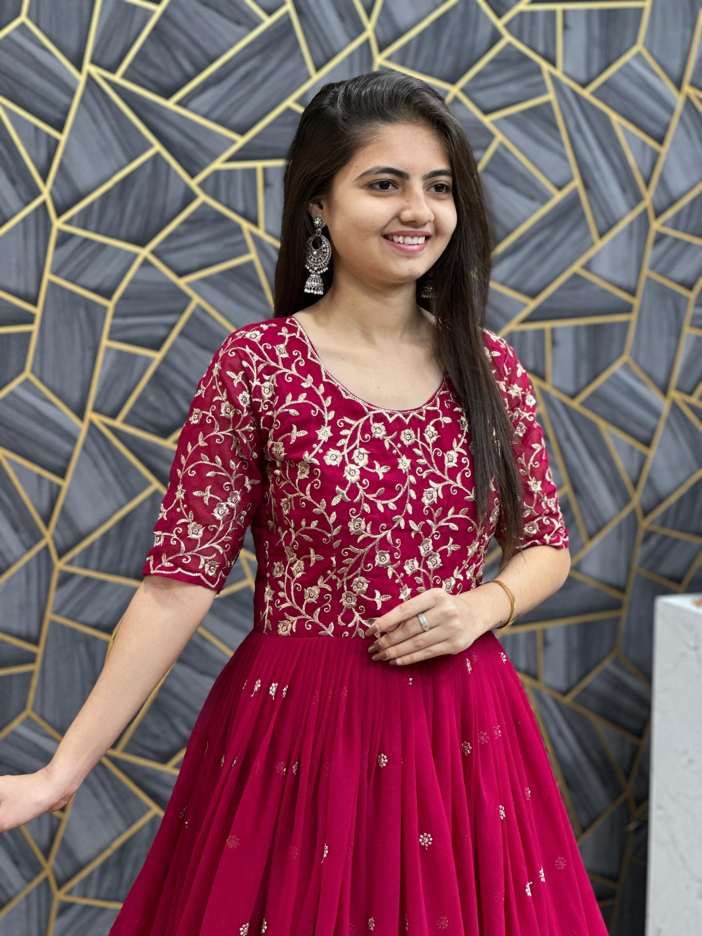 Pretty Embroidery Thread Work Pink Party Wear Gown and Dupatta set ( MAS_TP_108_Pink )