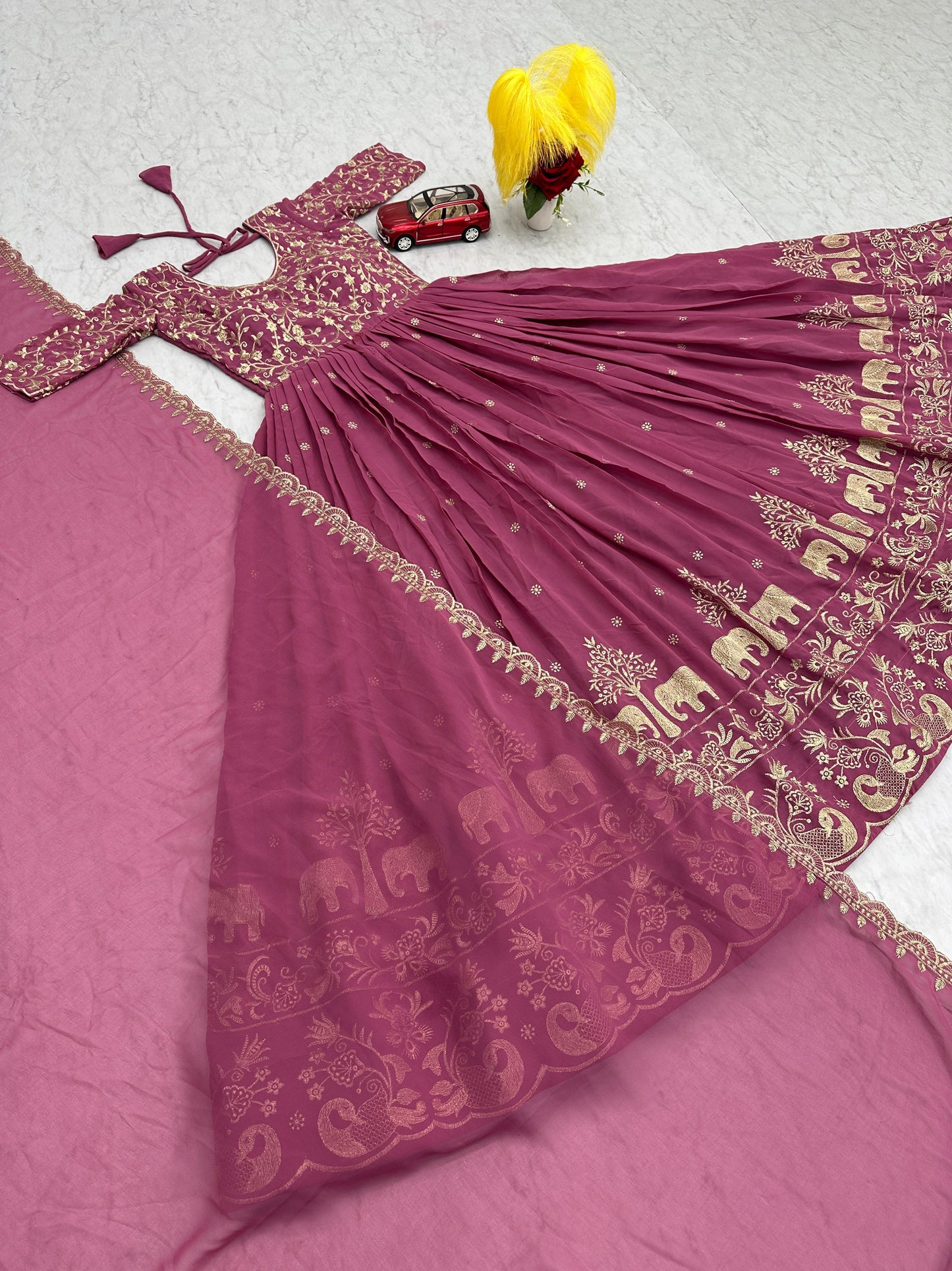 Fabulous Embroidery Thread Work Party Wear Gown and Dupatta set ( MAS_TP_108_Chocolaty )