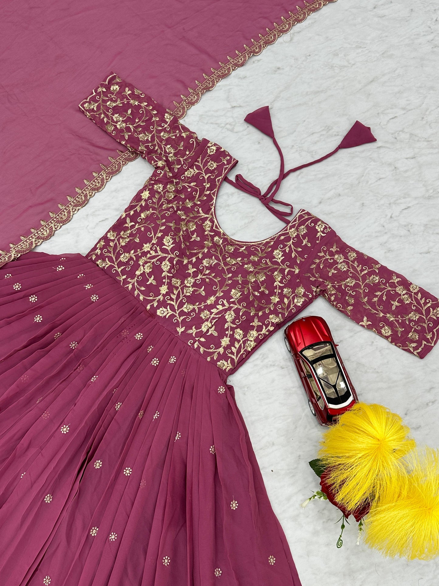 Fabulous Embroidery Thread Work Party Wear Gown and Dupatta set ( MAS_TP_108_Chocolaty )