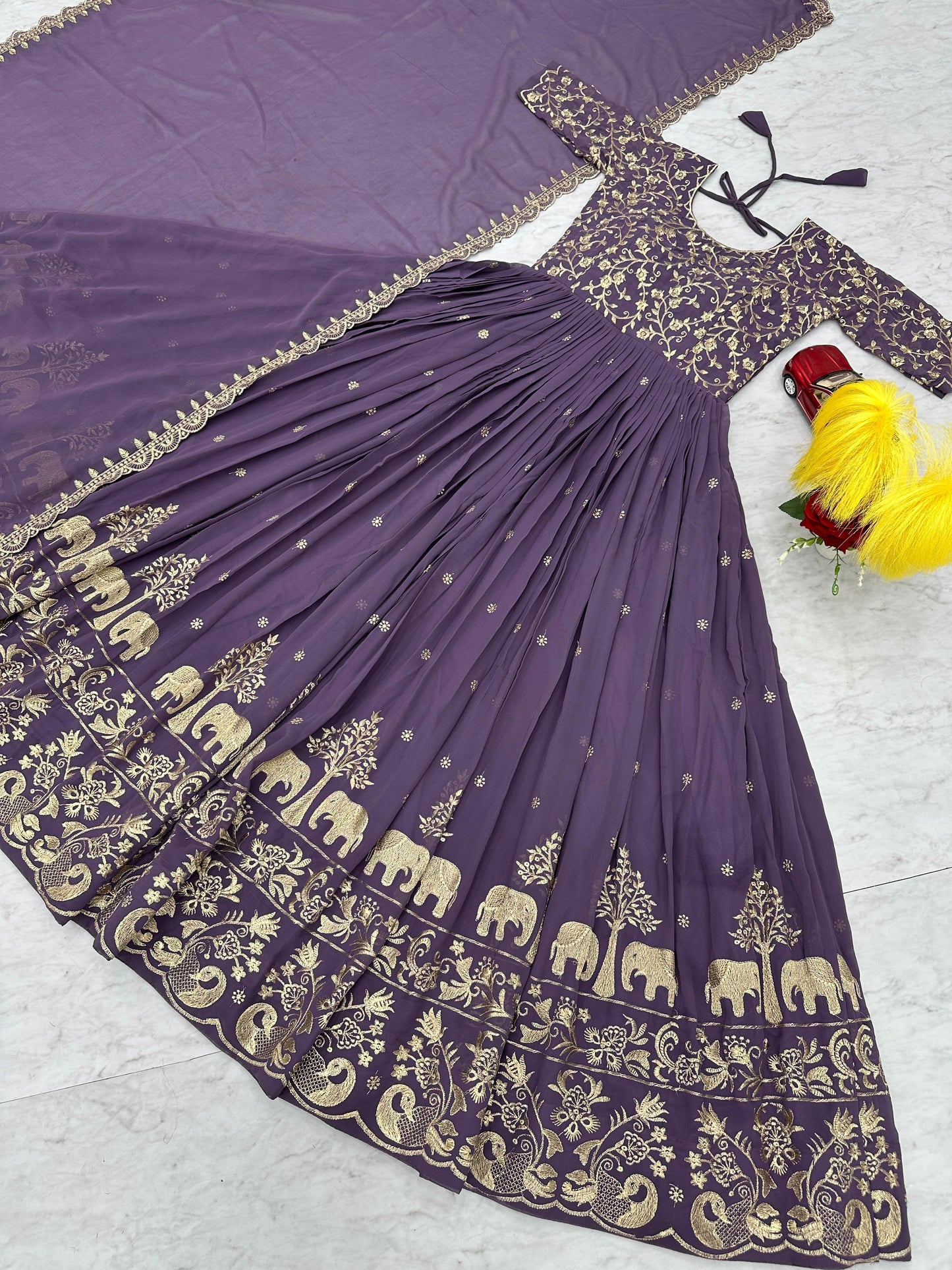 Ravishing Embroidery Thread Work Pink Party Wear Gown and Dupatta set ( MAS_TP_108_Purple )