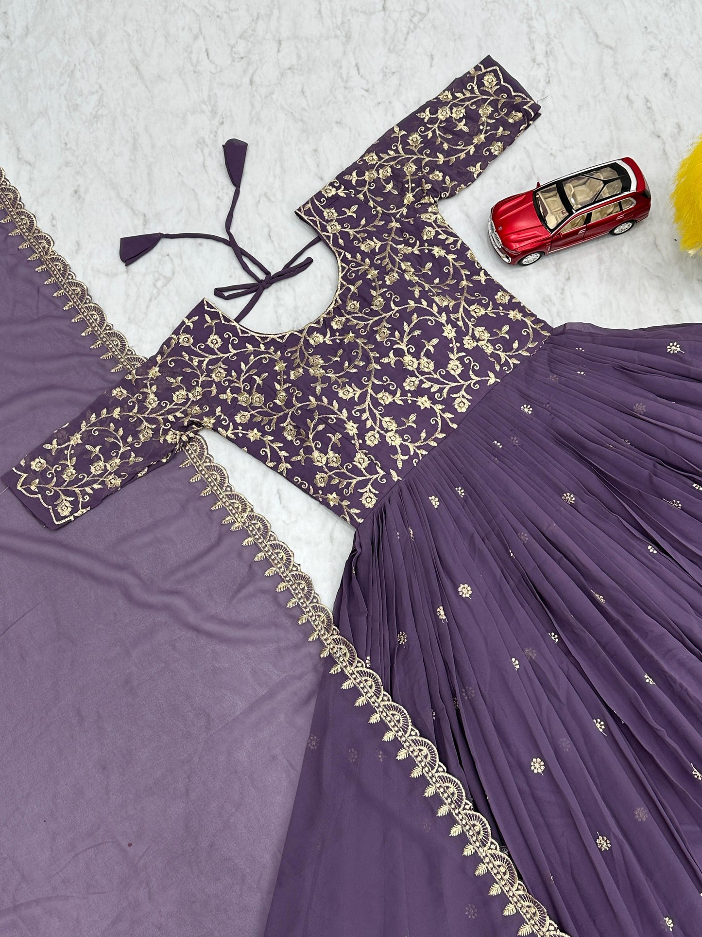 Ravishing Embroidery Thread Work Pink Party Wear Gown and Dupatta set ( MAS_TP_108_Purple )