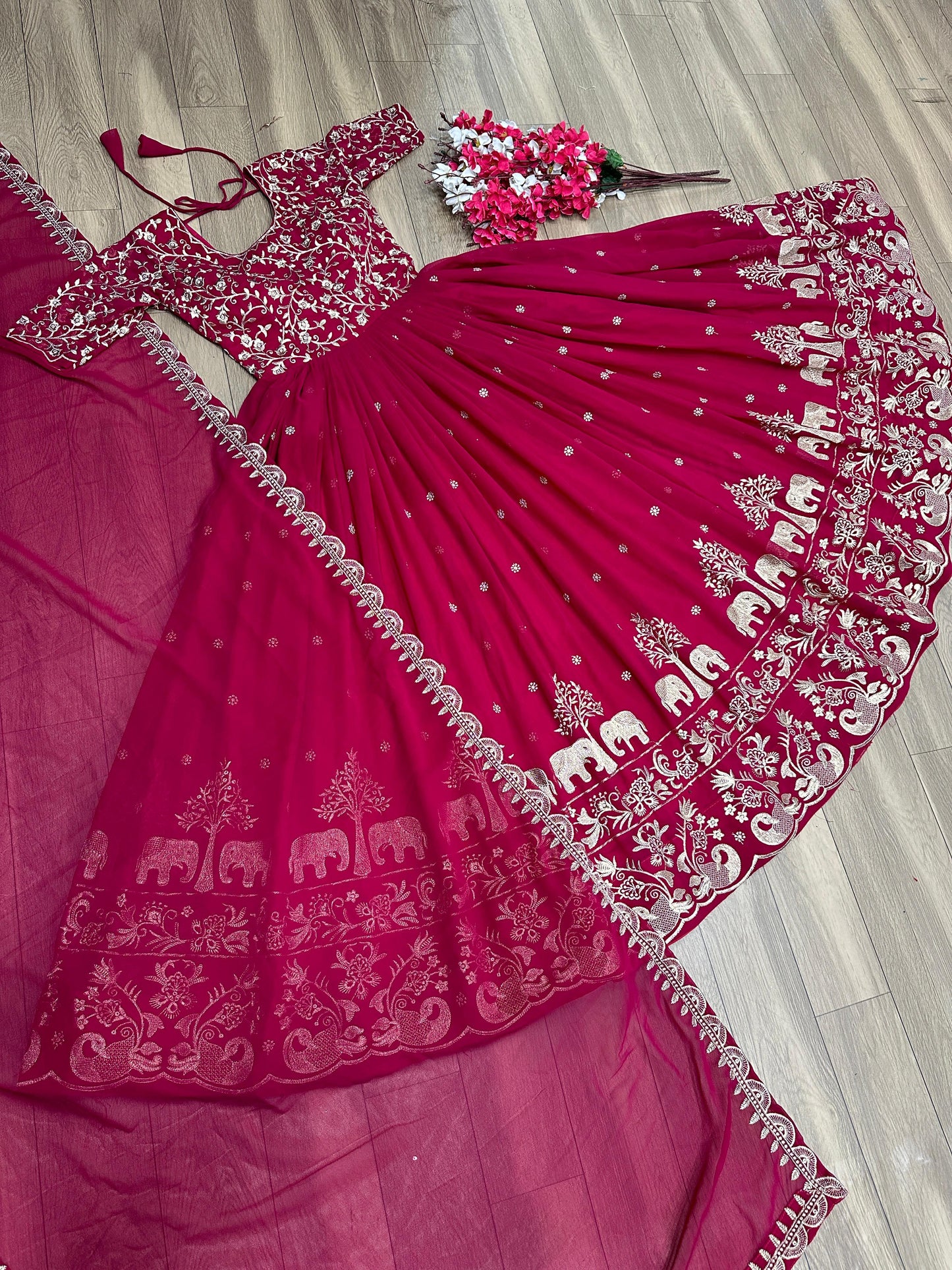 Pretty Embroidery Thread Work Pink Party Wear Gown and Dupatta set ( MAS_TP_108_Pink )