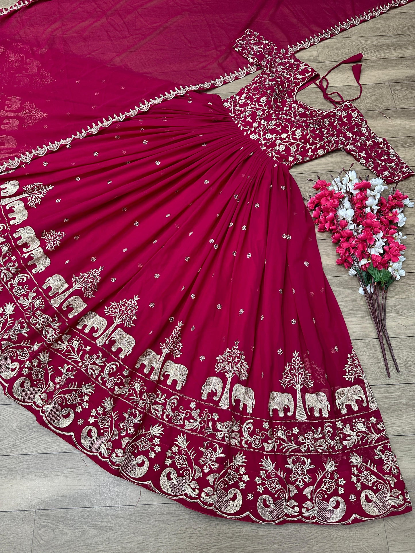 Pretty Embroidery Thread Work Pink Party Wear Gown and Dupatta set ( MAS_TP_108_Pink )