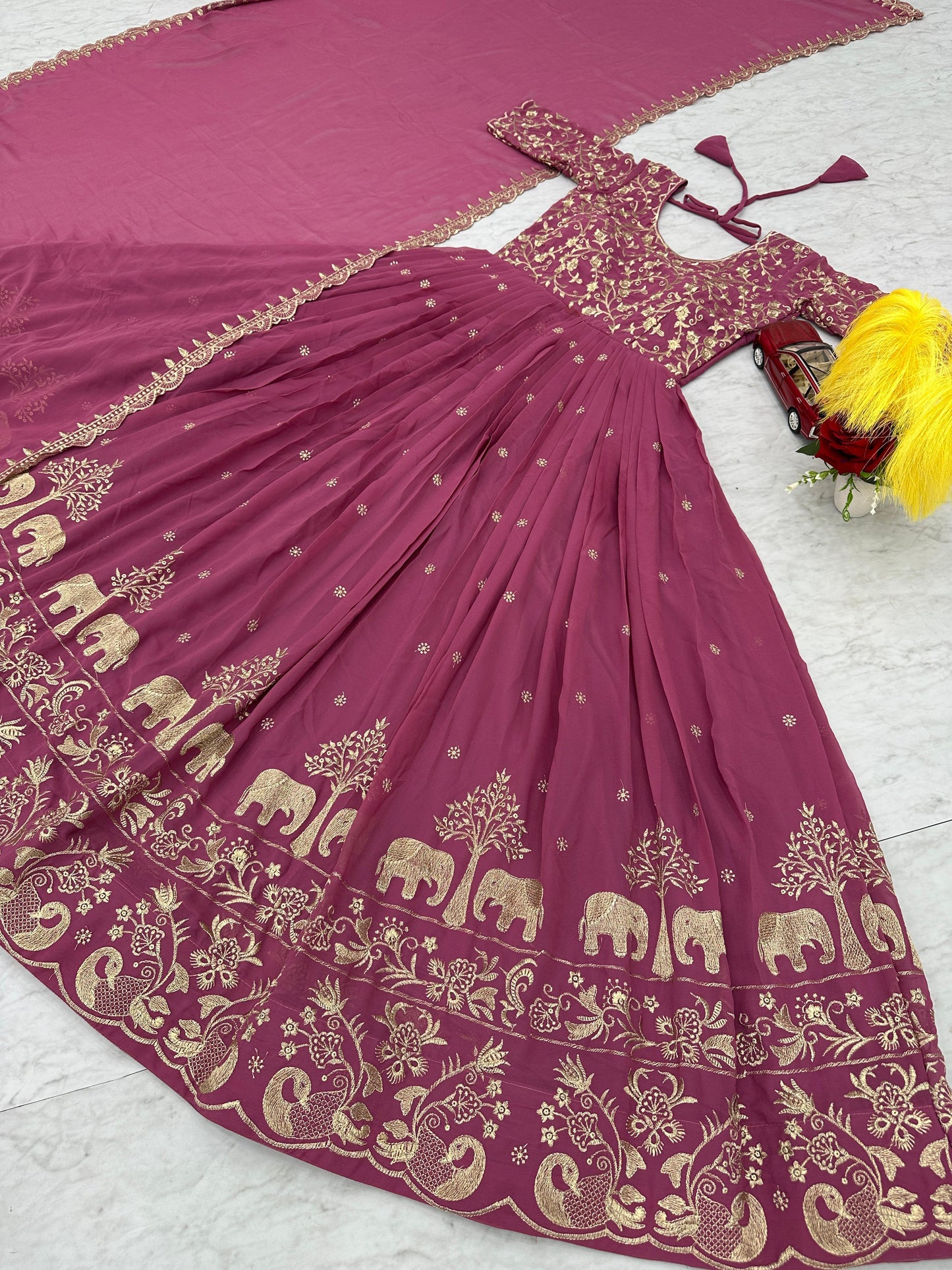 Fabulous Embroidery Thread Work Party Wear Gown and Dupatta set ( MAS_TP_108_Chocolaty )