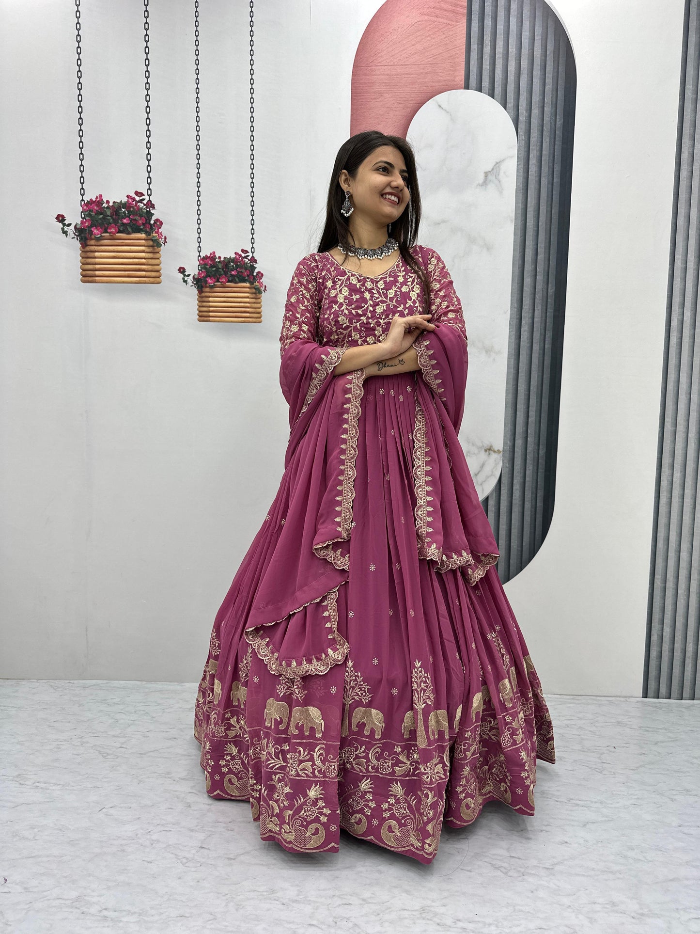 Fabulous Embroidery Thread Work Party Wear Gown and Dupatta set ( MAS_TP_108_Chocolaty )