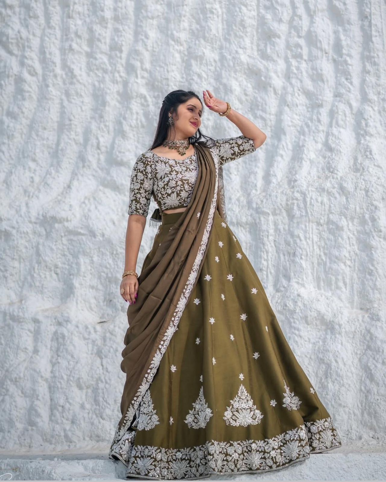 Beautiful Embroidery Thread Work Mahendi Color Lehenga Choli ( MAS_TP_212 )