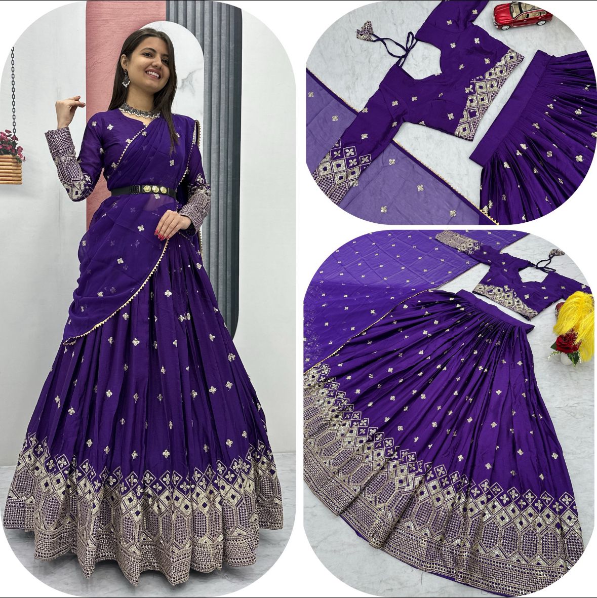 Captivating Heavy Embroidery Sequence Work Deep Violet Festive Lehenga Choli (MAS_TP_225 )