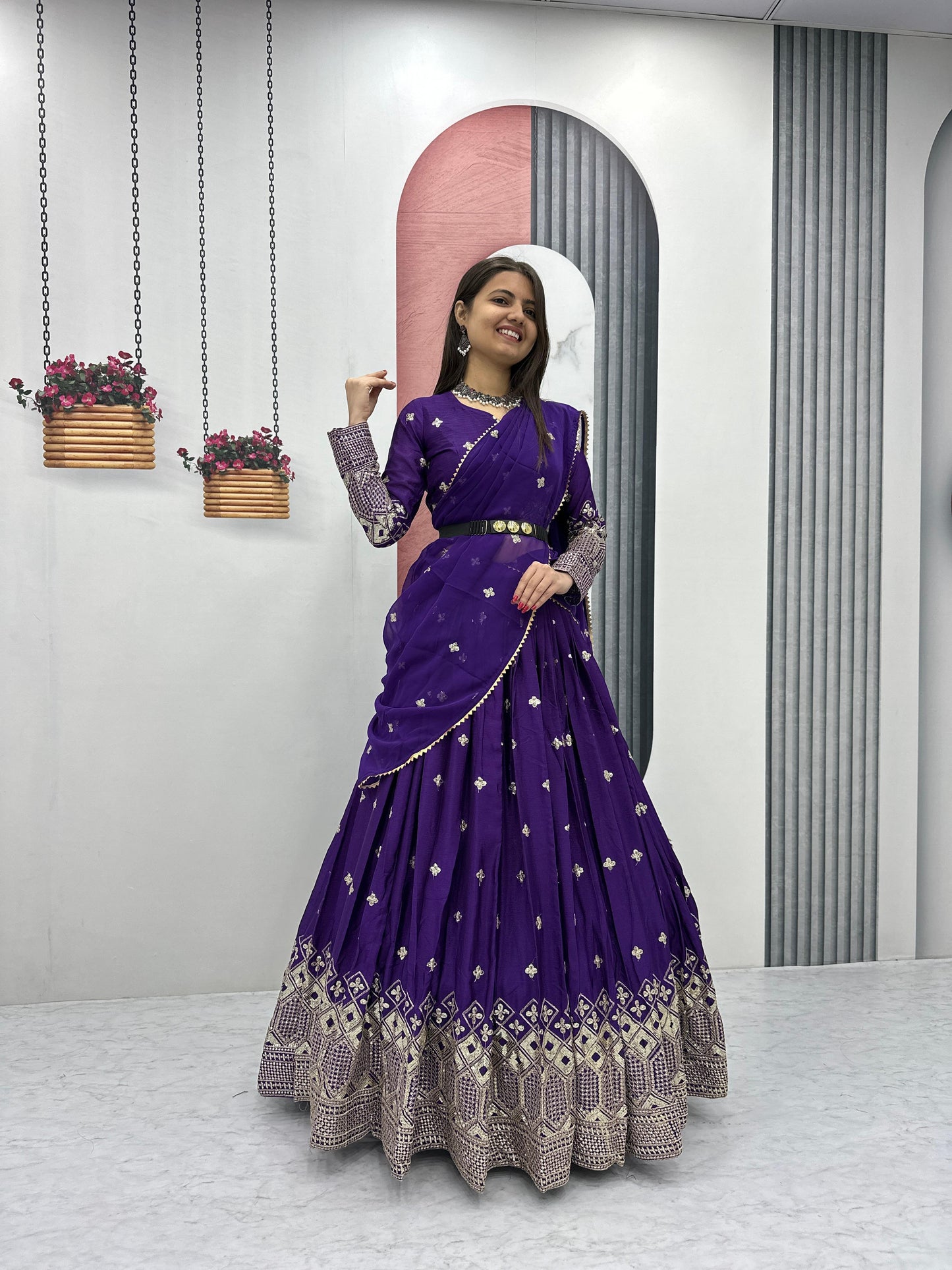 Captivating Heavy Embroidery Sequence Work Deep Violet Festive Lehenga Choli (MAS_TP_225 )
