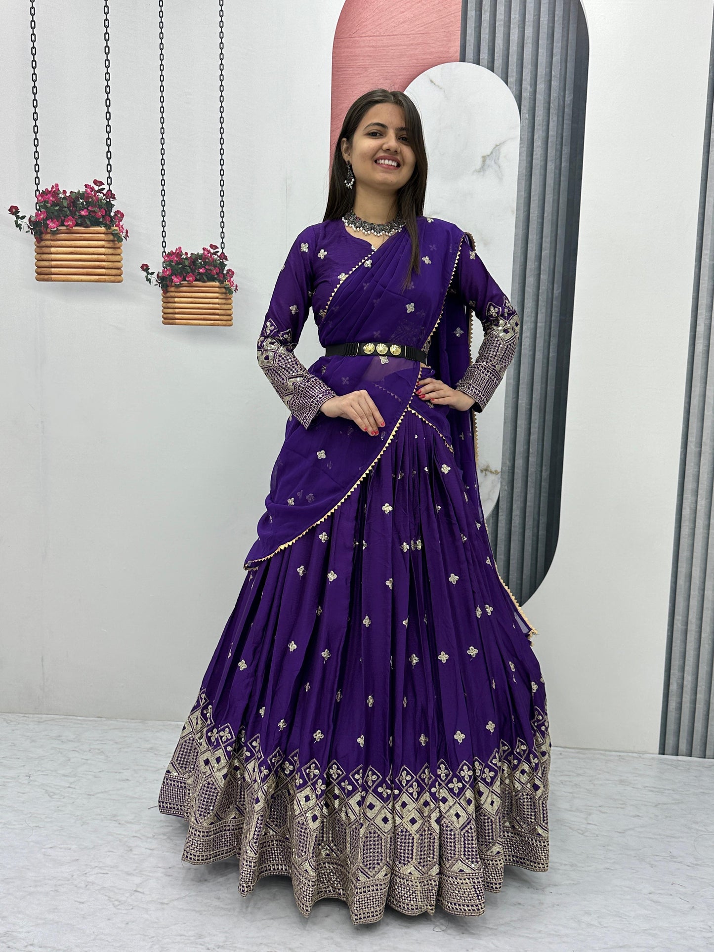 Captivating Heavy Embroidery Sequence Work Deep Violet Festive Lehenga Choli (MAS_TP_225 )