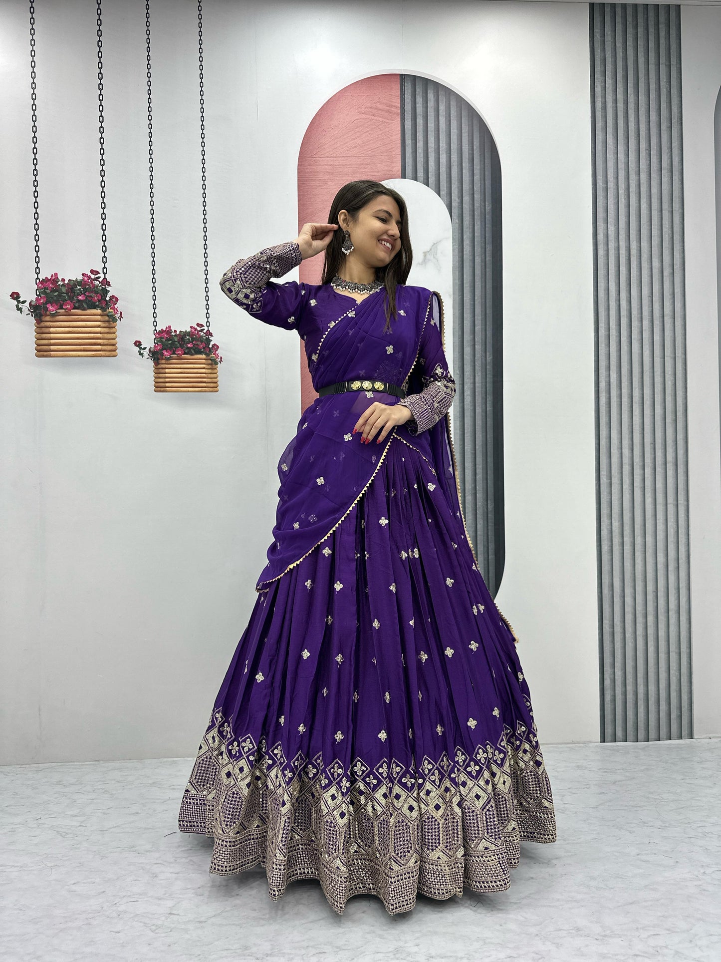 Captivating Heavy Embroidery Sequence Work Deep Violet Festive Lehenga Choli (MAS_TP_225 )