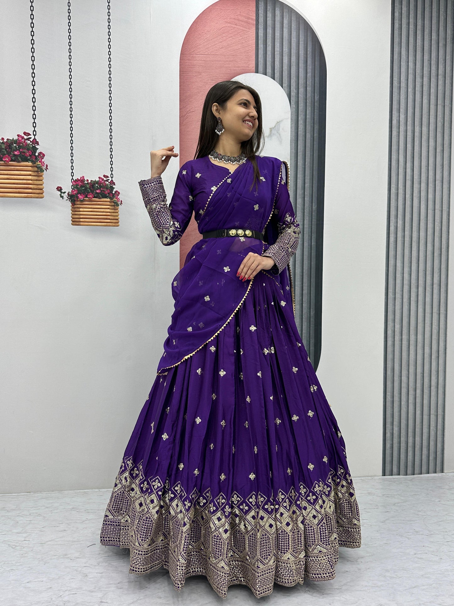 Captivating Heavy Embroidery Sequence Work Deep Violet Festive Lehenga Choli (MAS_TP_225 )