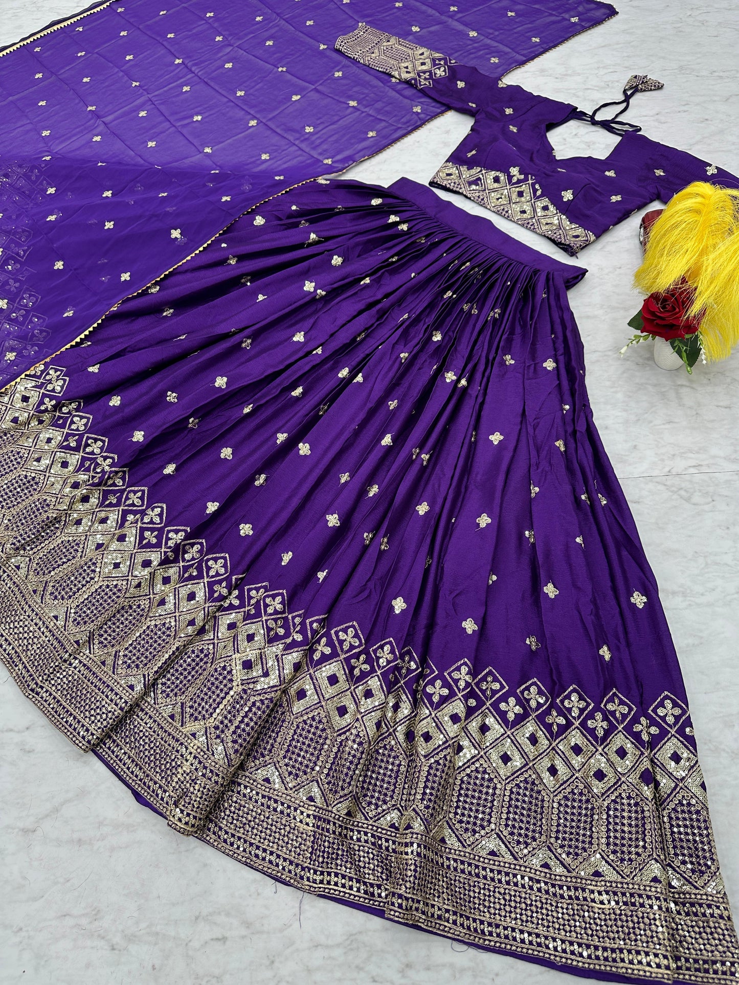 Captivating Heavy Embroidery Sequence Work Deep Violet Festive Lehenga Choli (MAS_TP_225 )