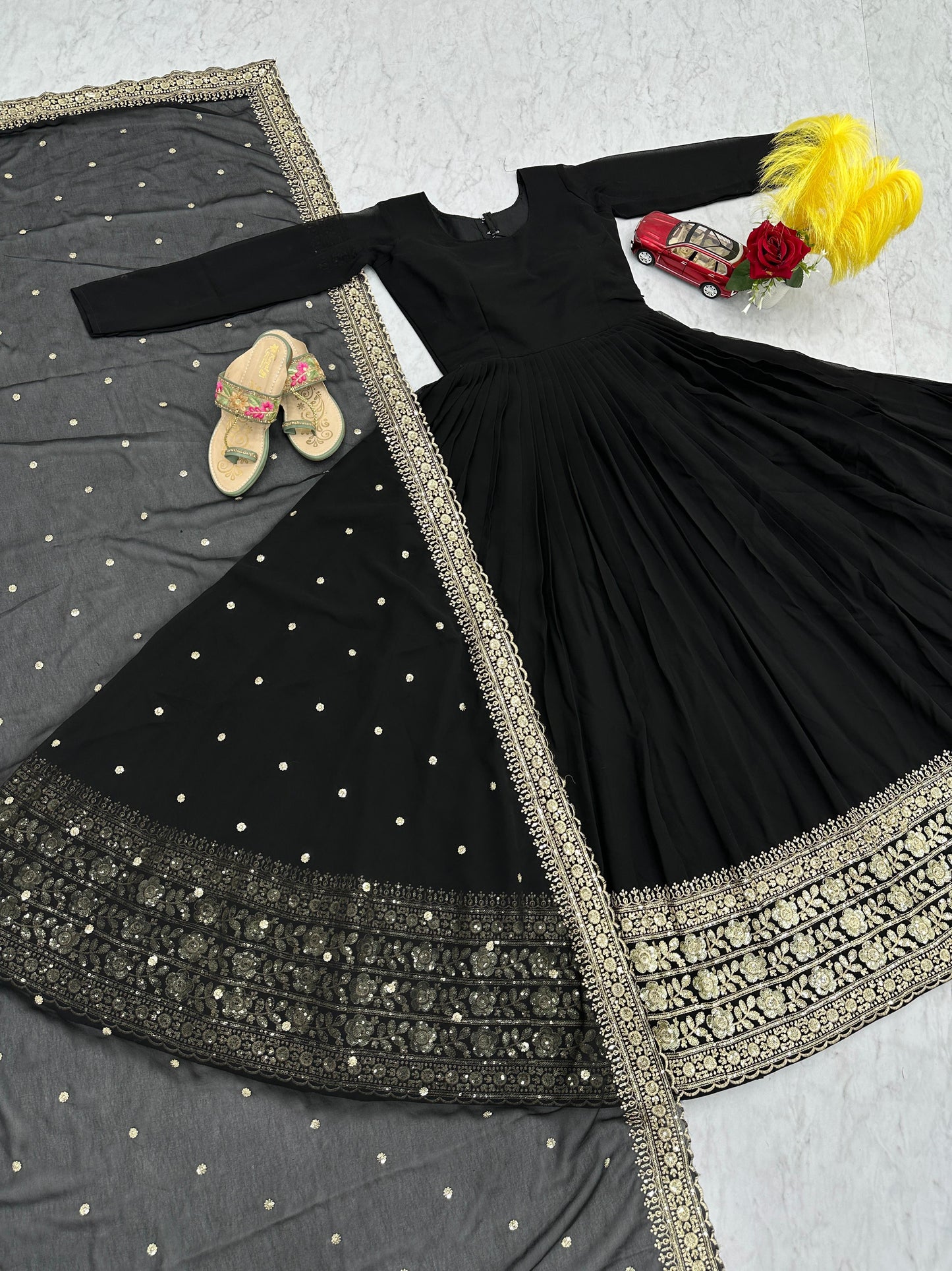 Demanding Heavy Embroidery & Sequence Work Black Party Wear Gown ( MAS_TP_233 )