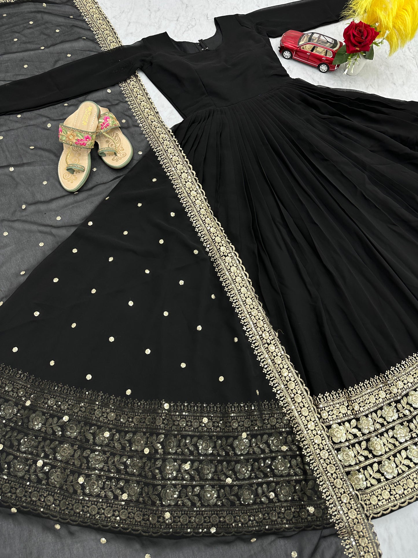 Demanding Heavy Embroidery & Sequence Work Black Party Wear Gown ( MAS_TP_233 )