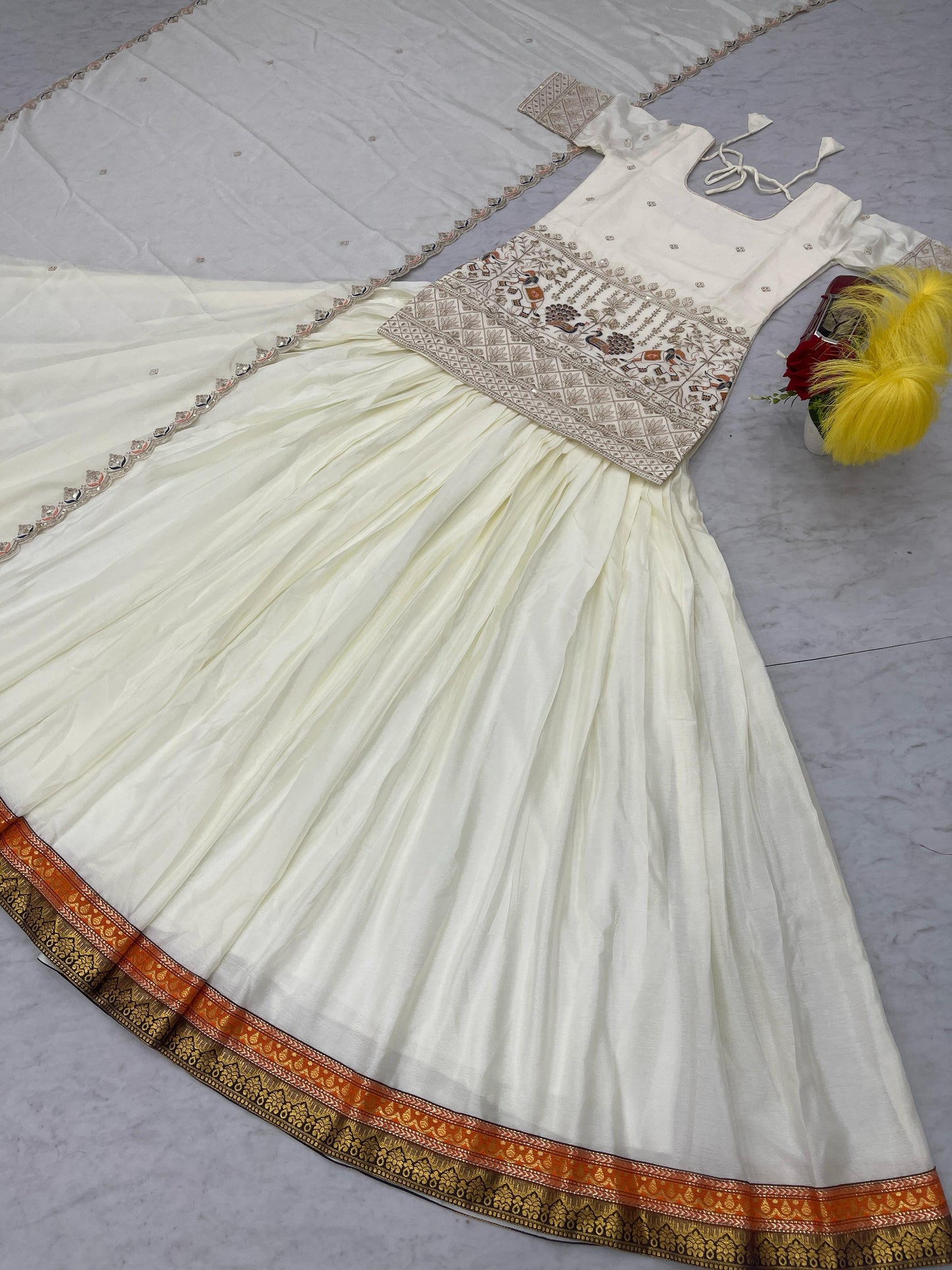 Classic Beige color Embroidery Thread & Sequence Work Crop Top ( MAS_TP_238 )