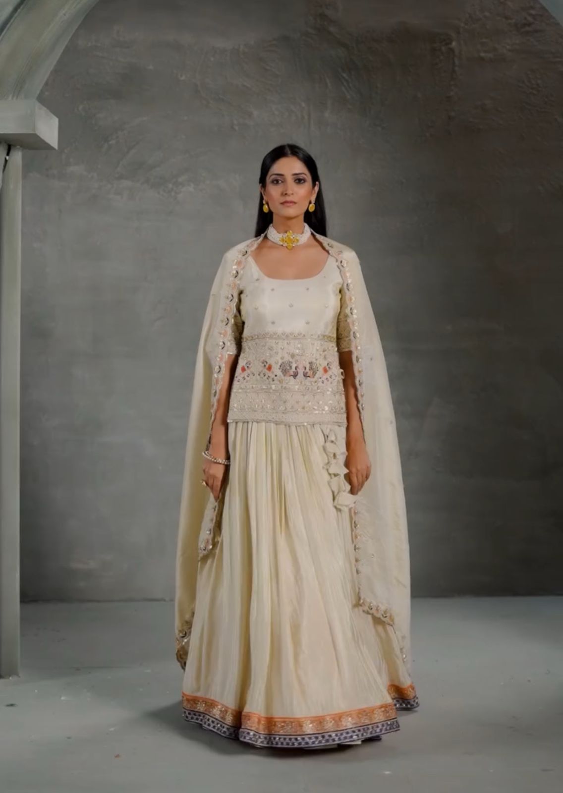 Classic Beige color Embroidery Thread & Sequence Work Crop Top ( MAS_TP_238 )