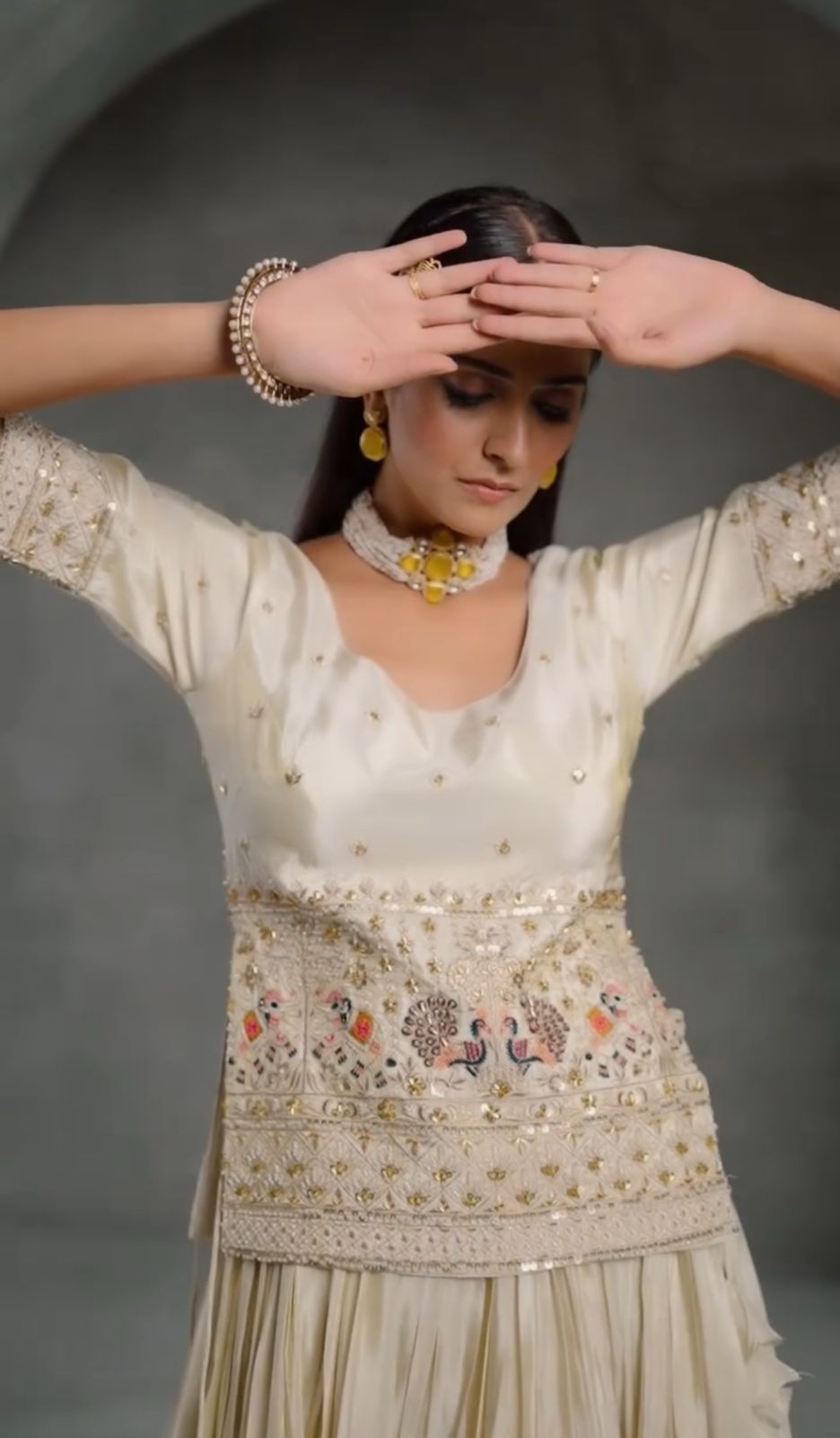 Classic Beige color Embroidery Thread & Sequence Work Crop Top ( MAS_TP_238 )