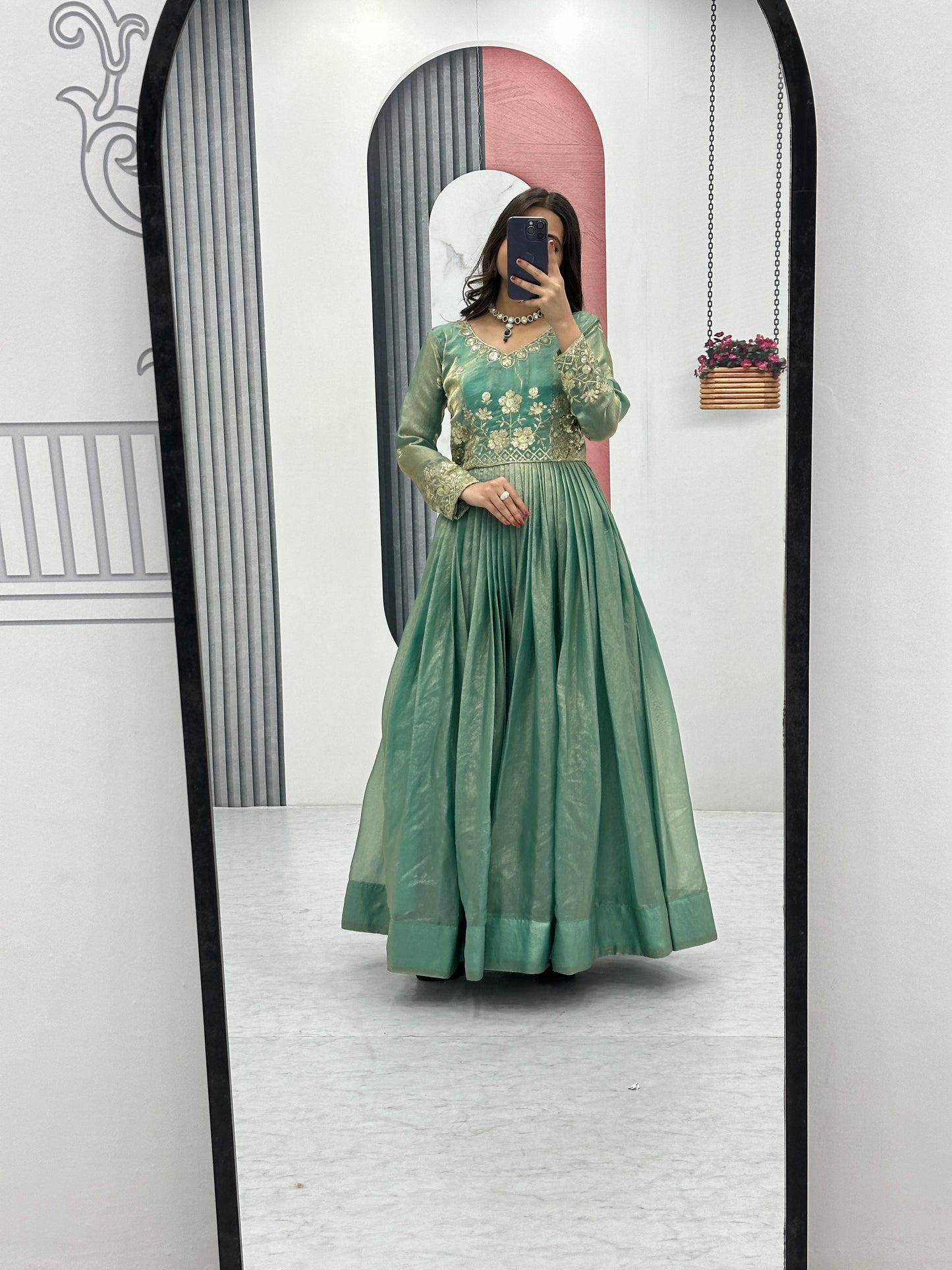 Classic Heavy Embroidery Thread & Sequence Work Party Wear Gown & Dupatta Set ( MAS_TP_239_Green )
