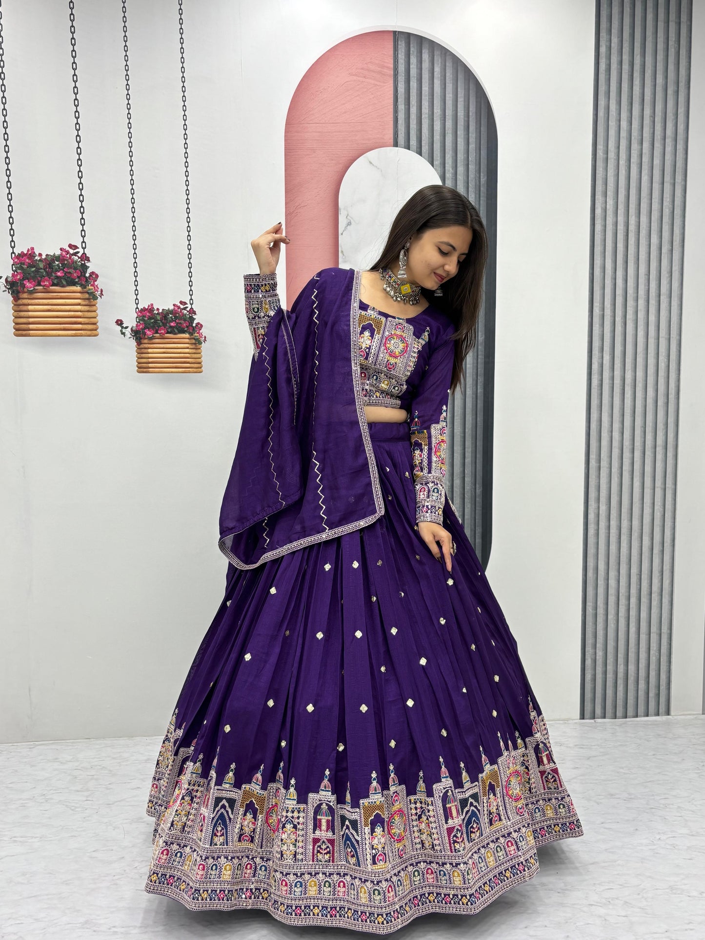 Exclusive Embroidery Coading Sequences & Thread Work Purple Color Festive Lehenga Choli ( MAS_TP_245_Purple )