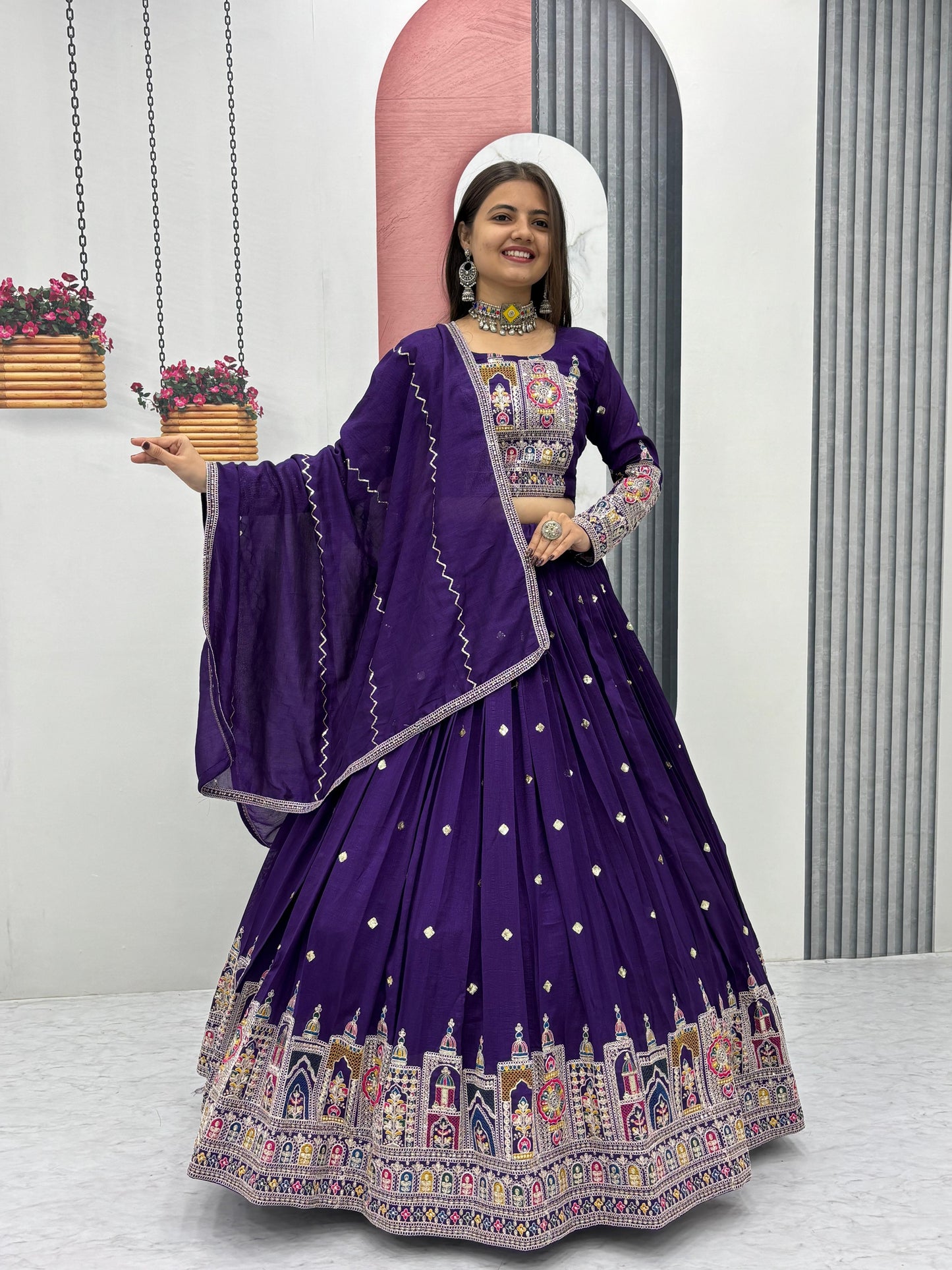 Exclusive Embroidery Coading Sequences & Thread Work Purple Color Festive Lehenga Choli ( MAS_TP_245_Purple )