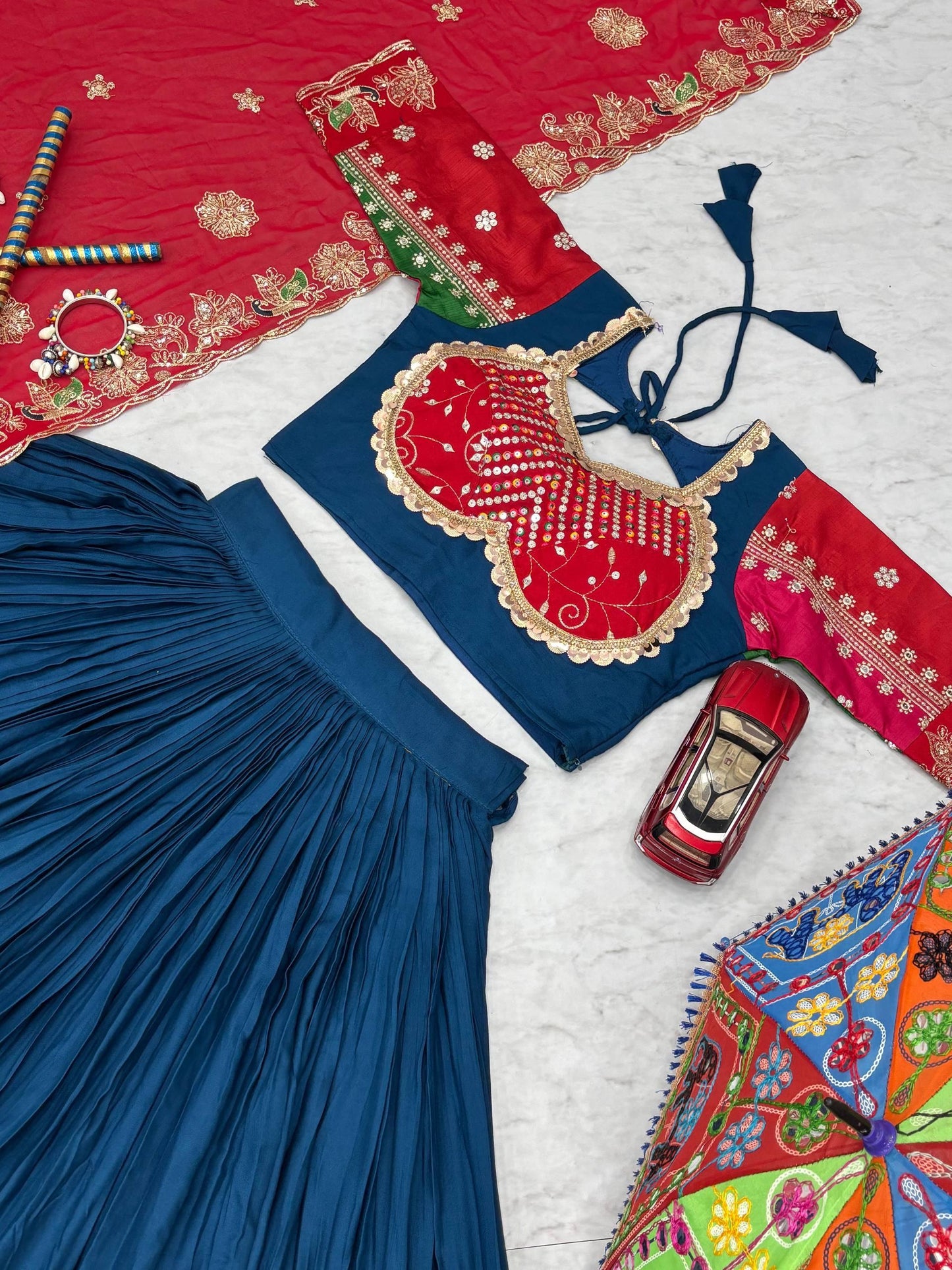 Ravishing Rama Navratri Special Pure Cotton Lehenga Choli ( MAS_TP_254_Rama )
